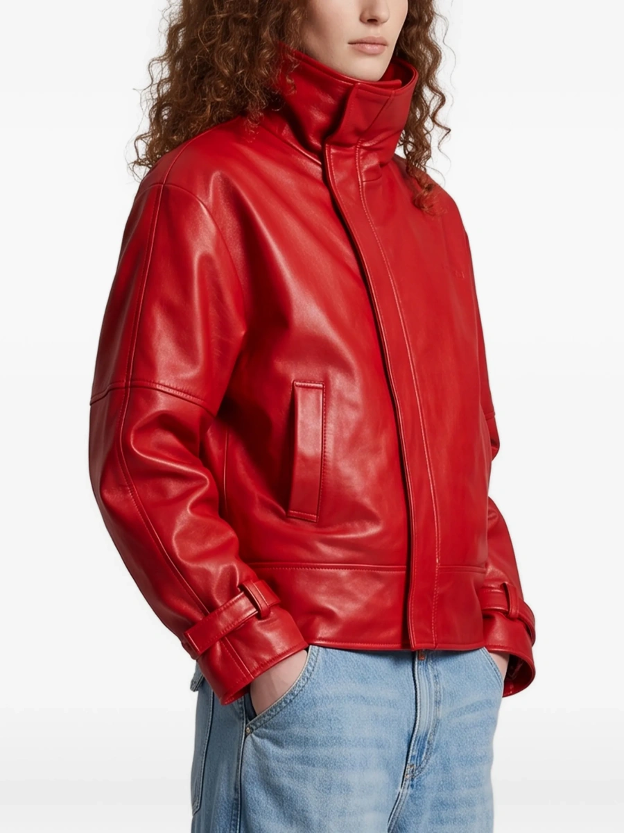 Geaca de piele Balenciaga rosie din piele - Img 2