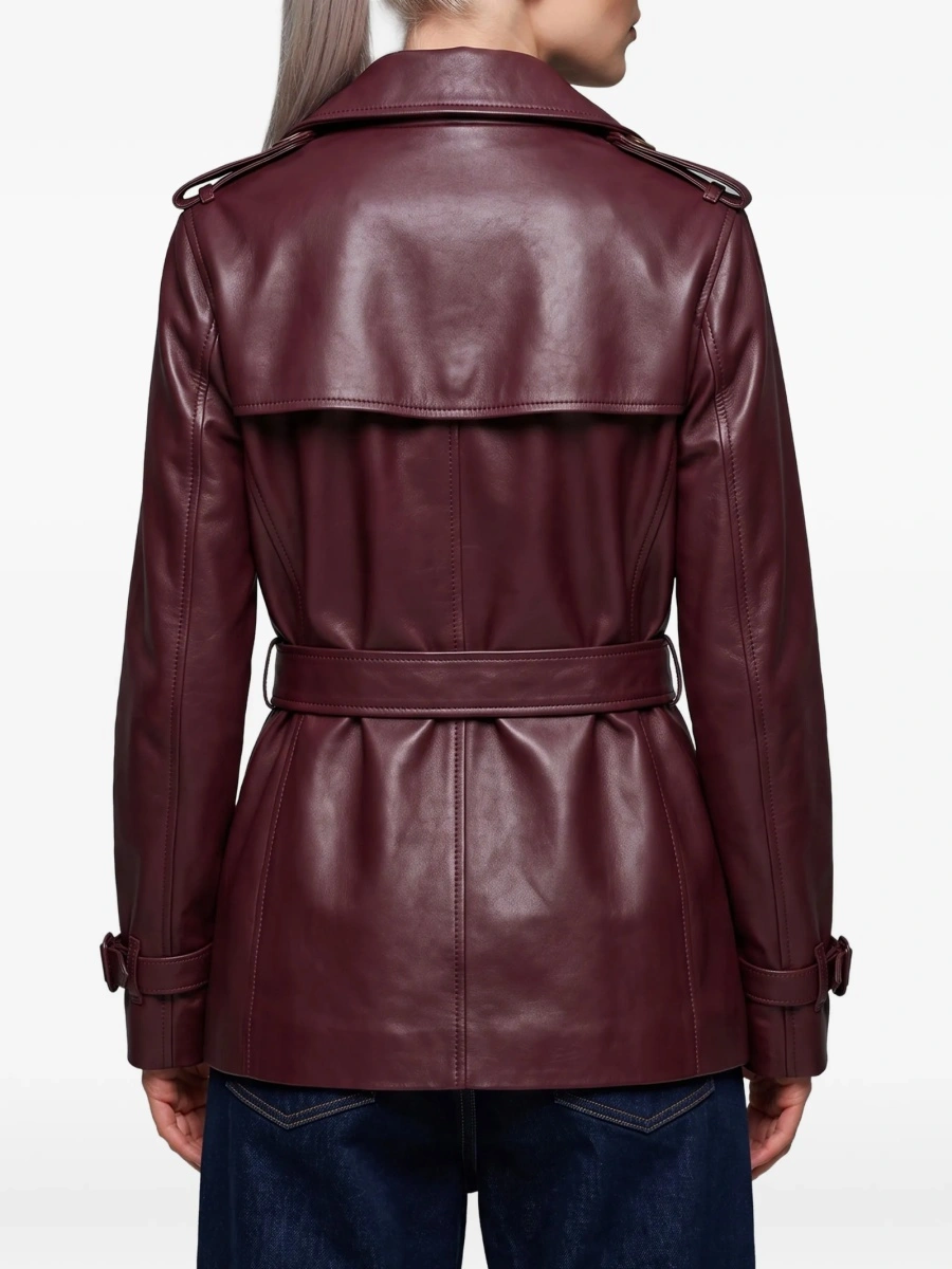 Geaca de piele Burberry rosie din piele - Img 3