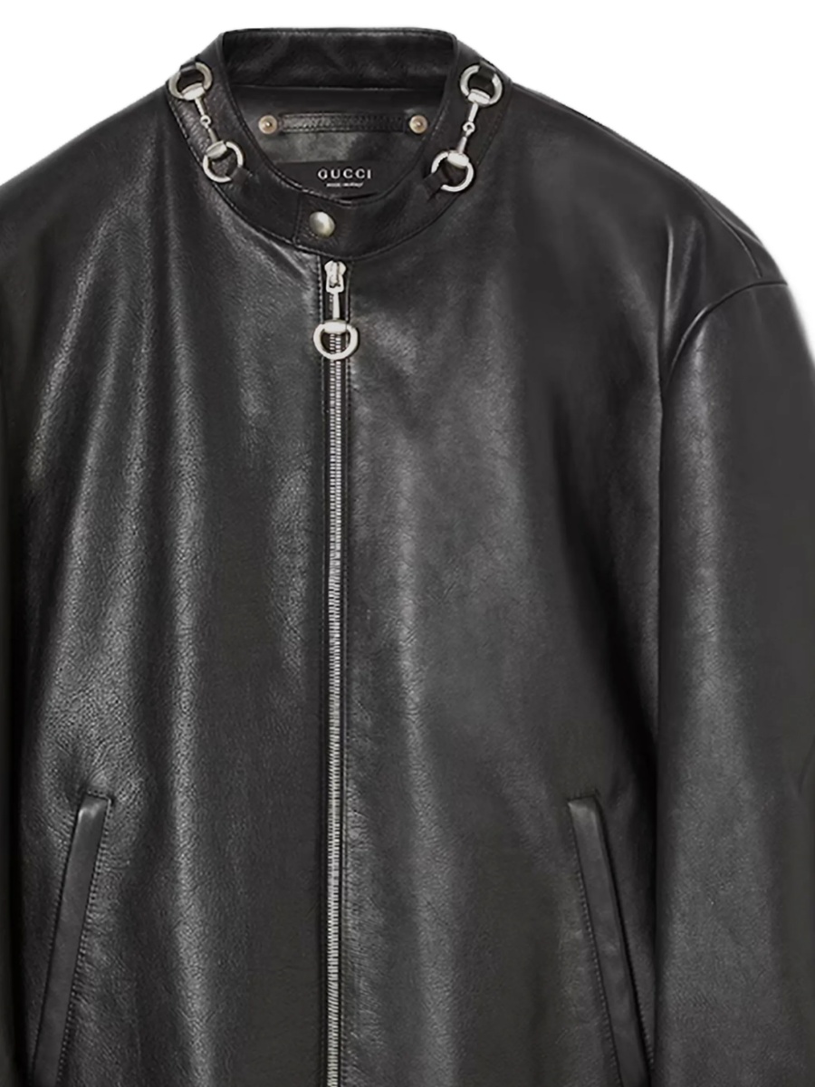 Geaca de piele Gucci Horsebit neagra din piele - Img 2