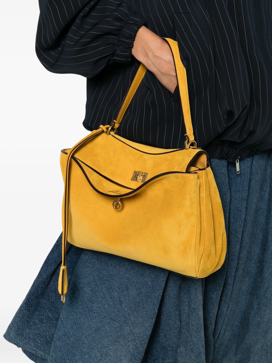 Geanta de mana Balenciaga galbena din piele intoarsa - Img 2