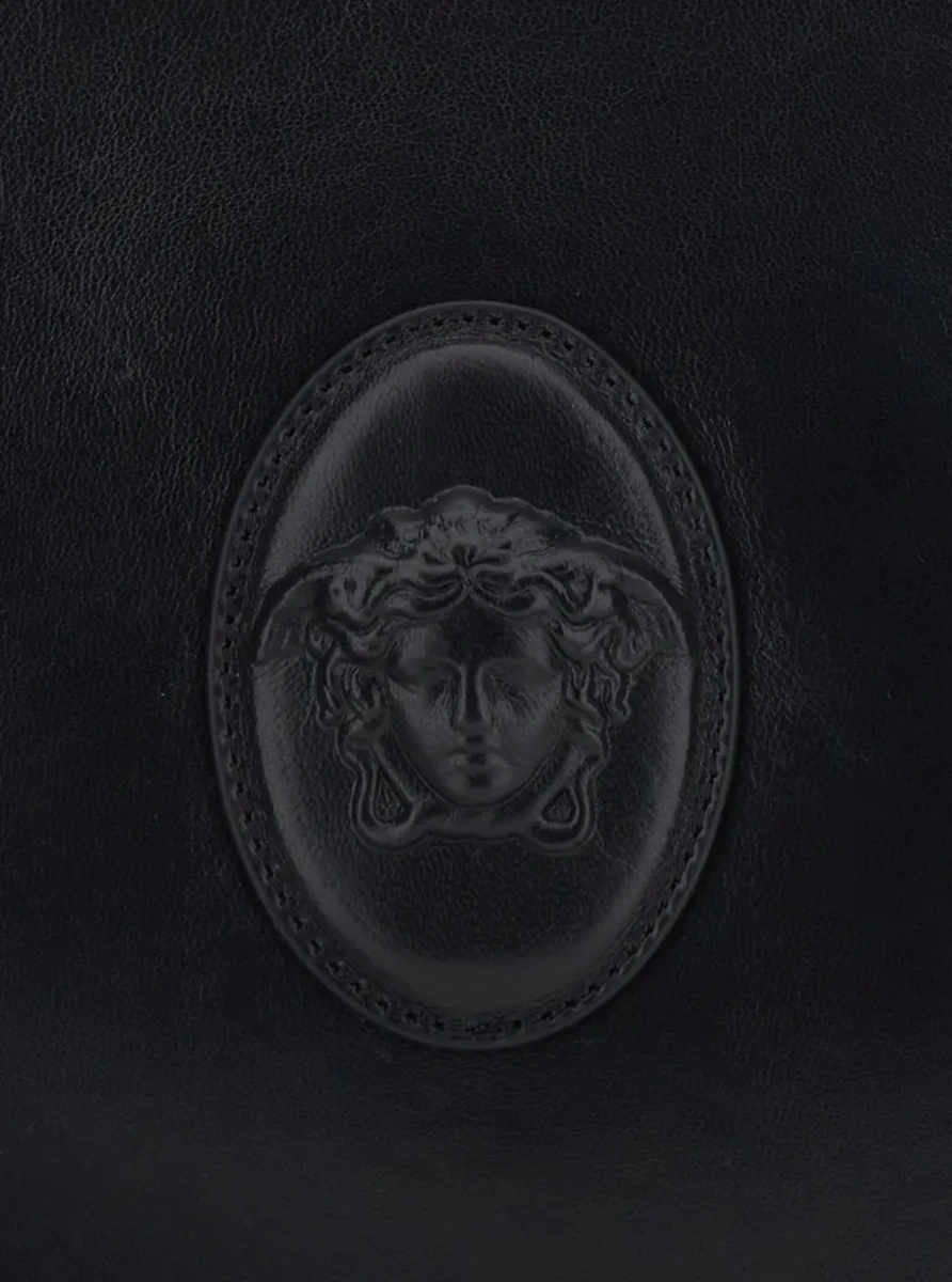 Geanta de mana Black Clutch with removable wrist strap and Medusa on the front in leather for men - Img 3