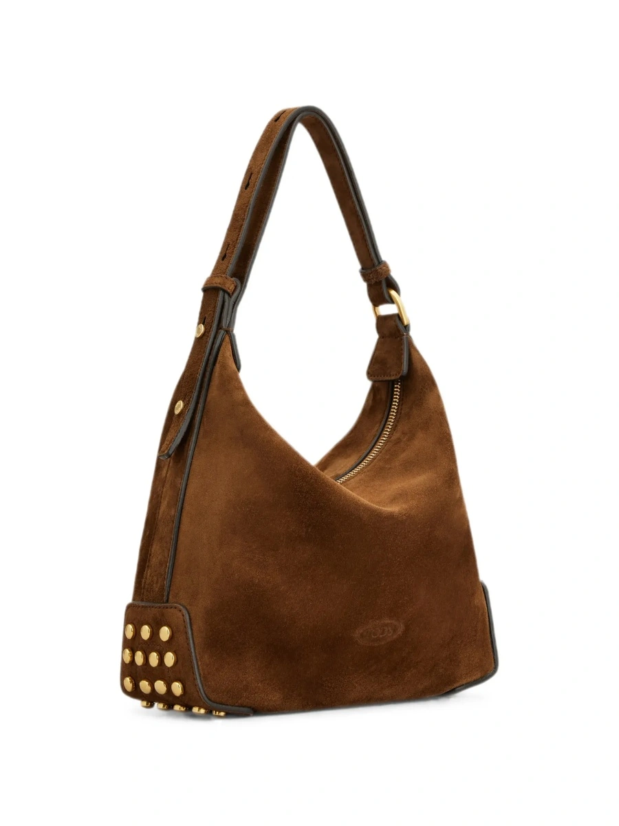 Geanta de mana Brown Handbag with top handle and metal dots in suede for women - Img 4