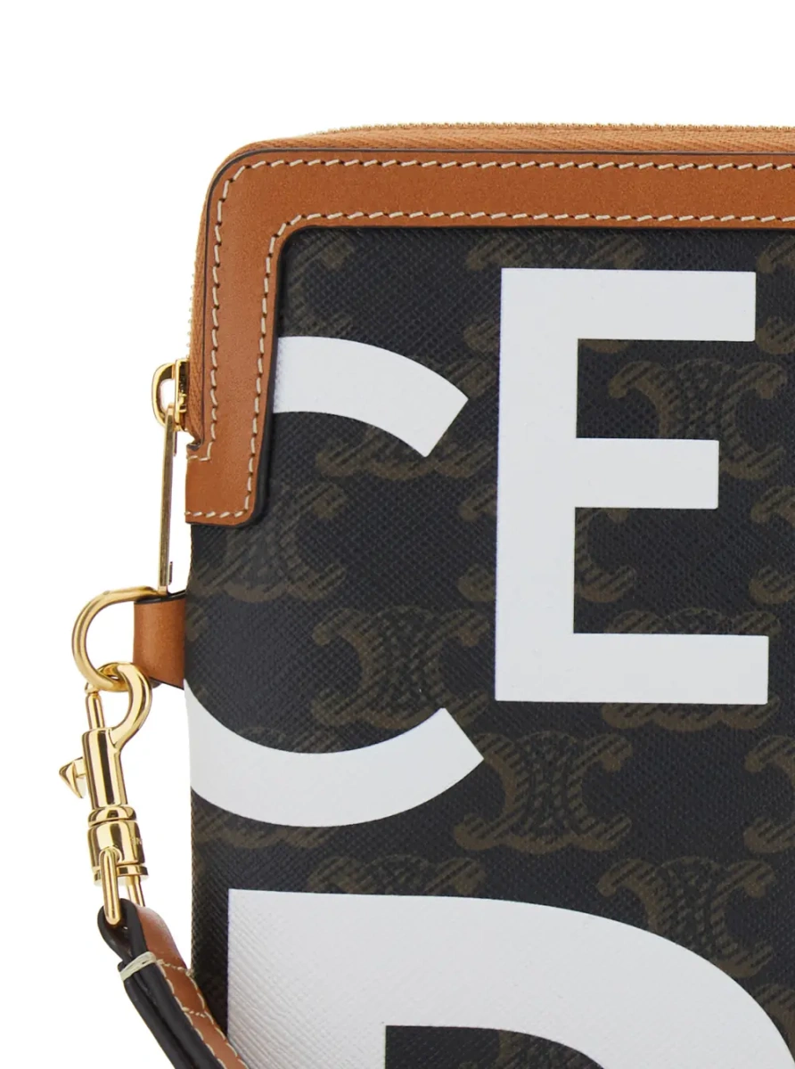 Geanta de mana Brown Pouch with strap with Triomphe and all-over Logo lettering in Triomphe canvas for women - Img 3