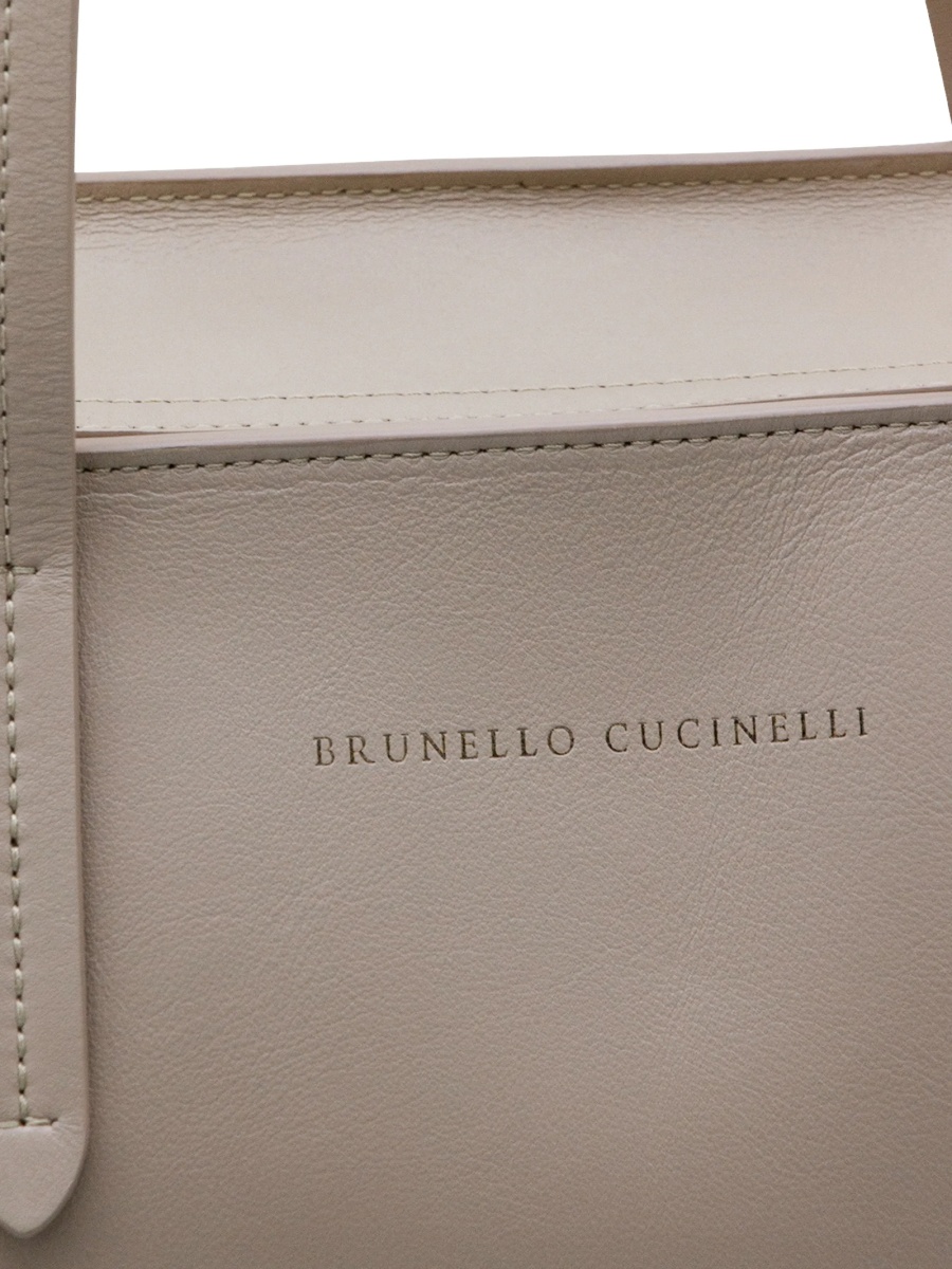 Geanta de mana Brunello Cucinelli neutra din piele - Img 4