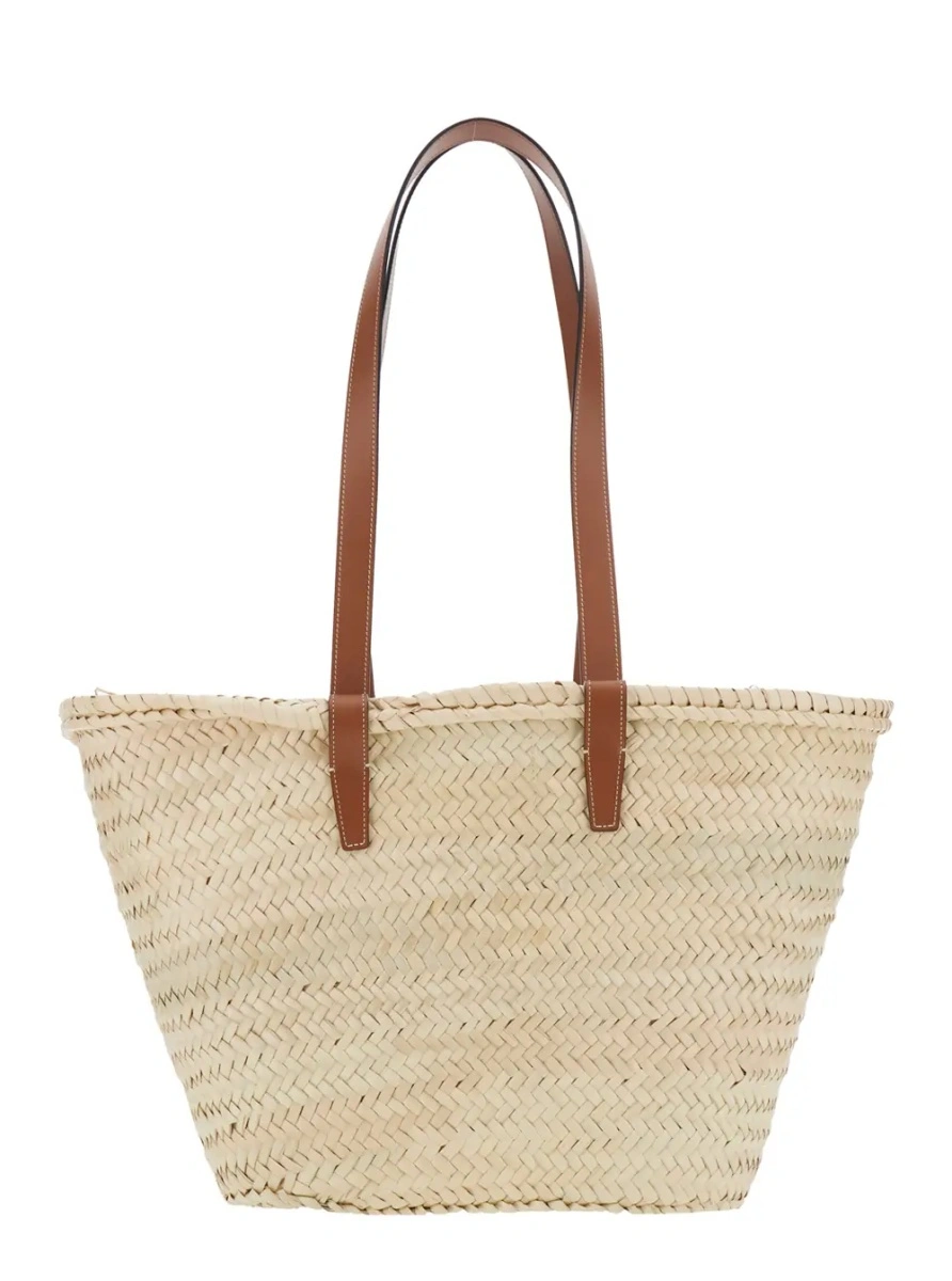 Geanta de mana Céline bej din raffia si piele - Img 2