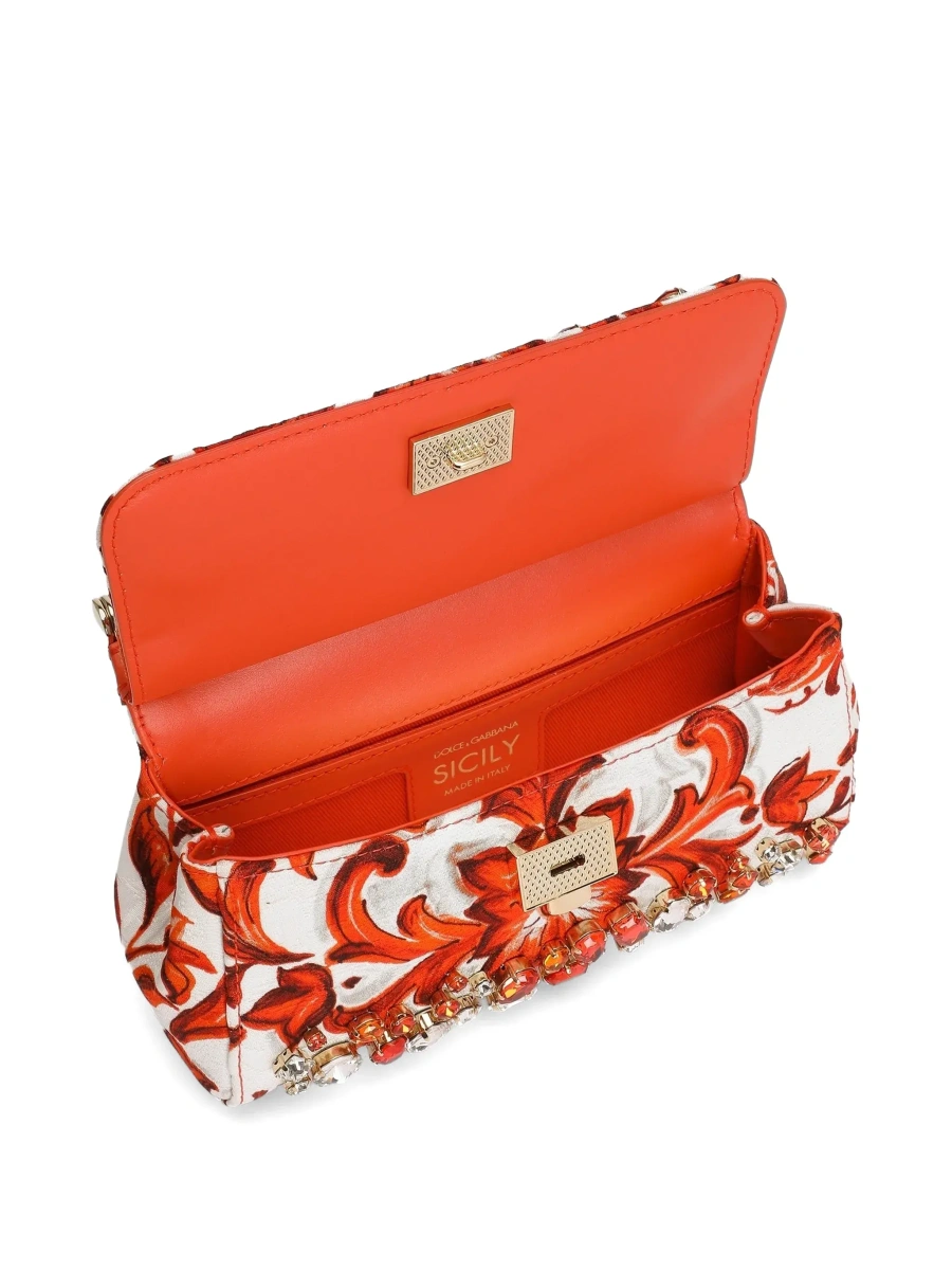Geanta de mana Dolce &amp; Gabbana 'Sicily' portocalie din canvas si piele - Img 6