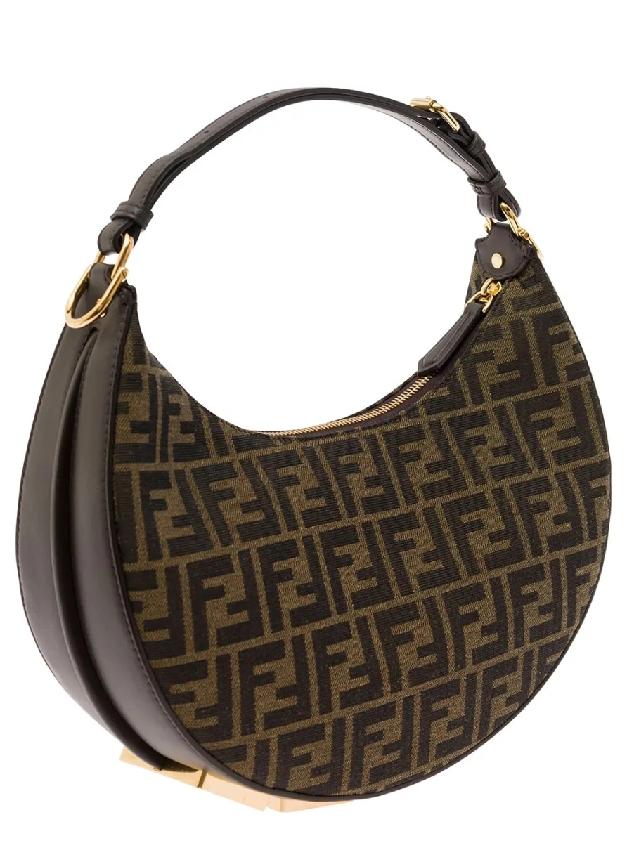 Geanta de mana Fendi maro din jacquard FF - Img 3
