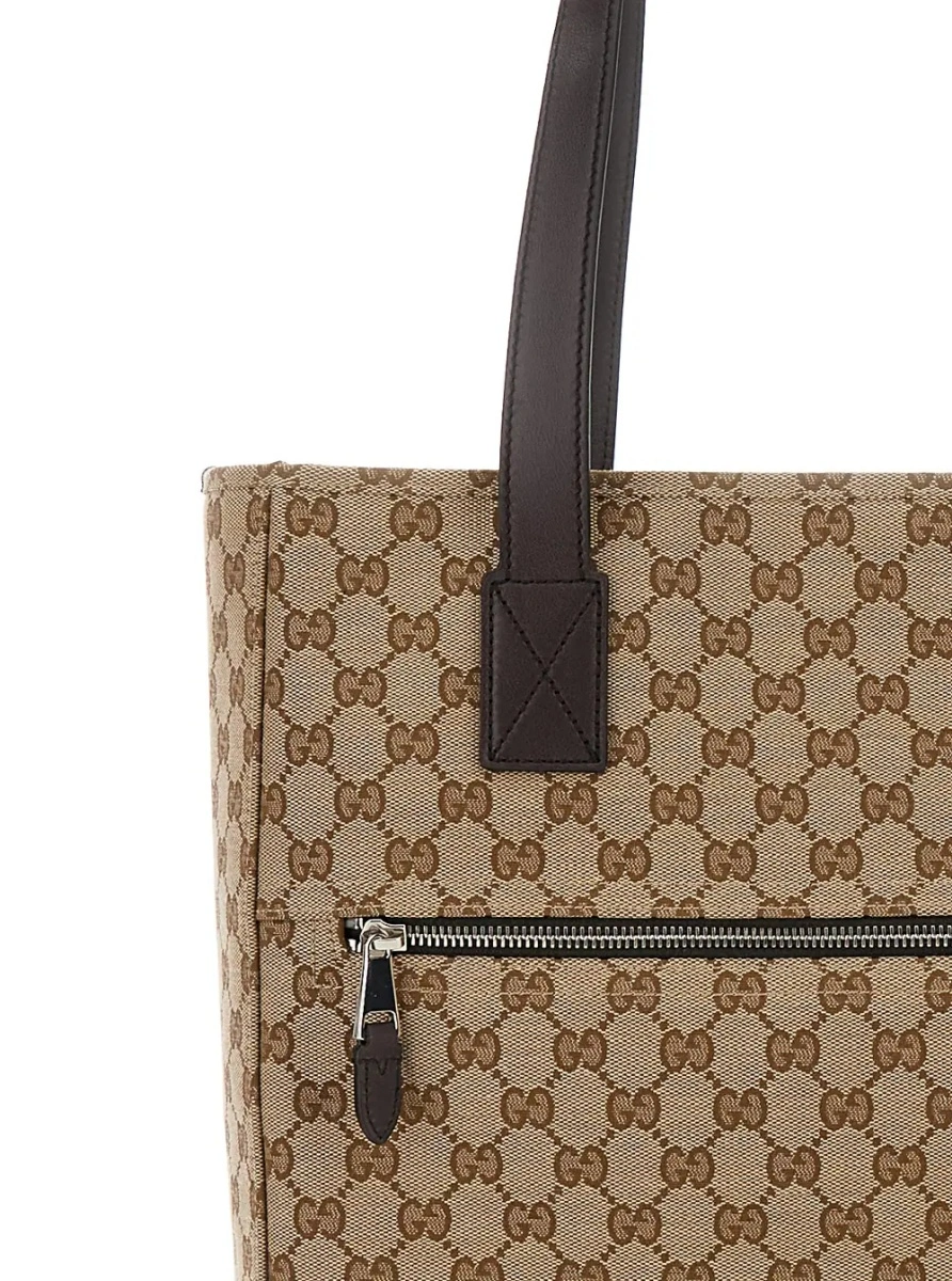 Geanta de mana Gucci bej din canvas GG si piele - Img 3
