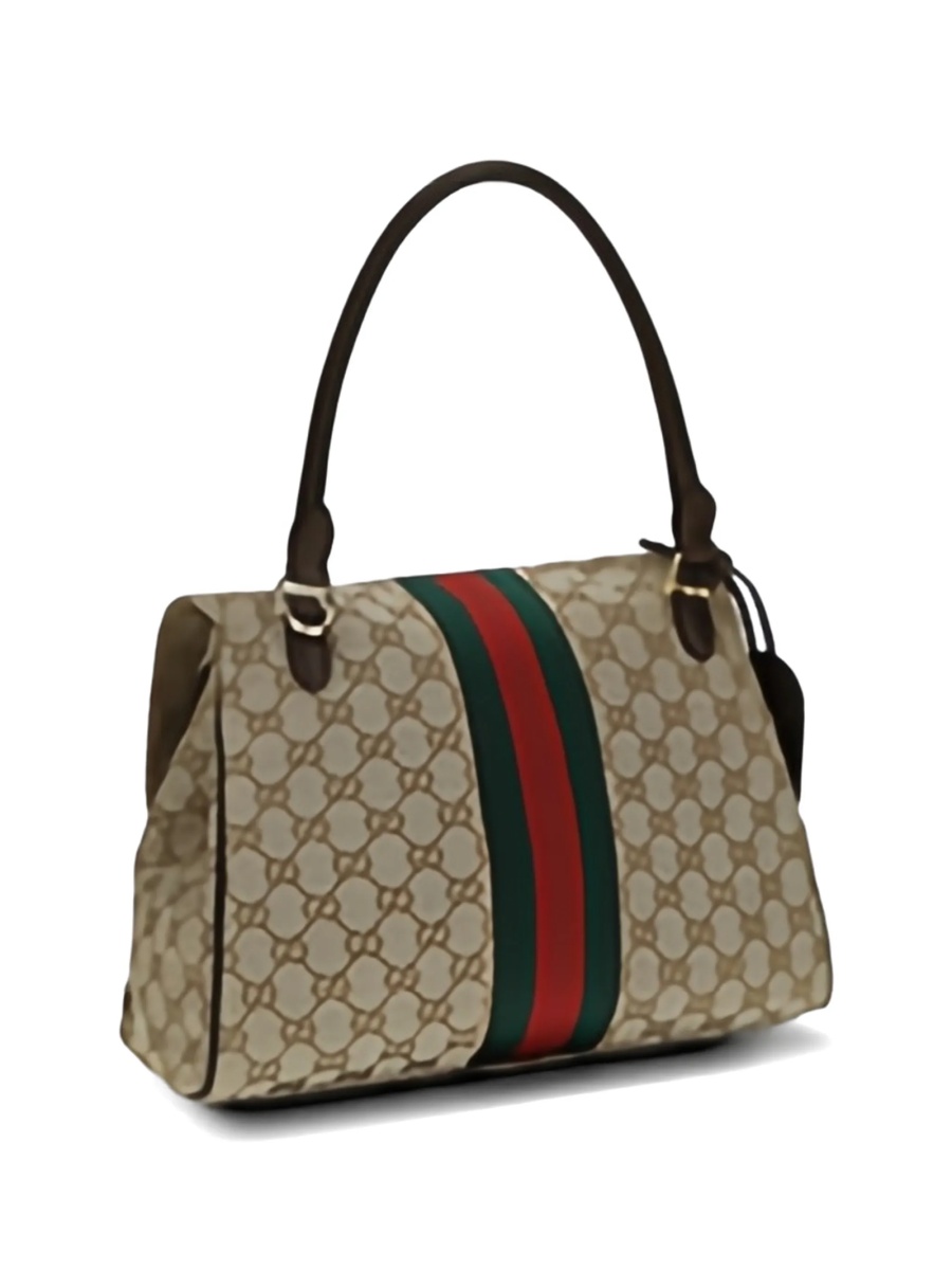 Geanta de mana Gucci Horsebit maro din material textil - Img 5