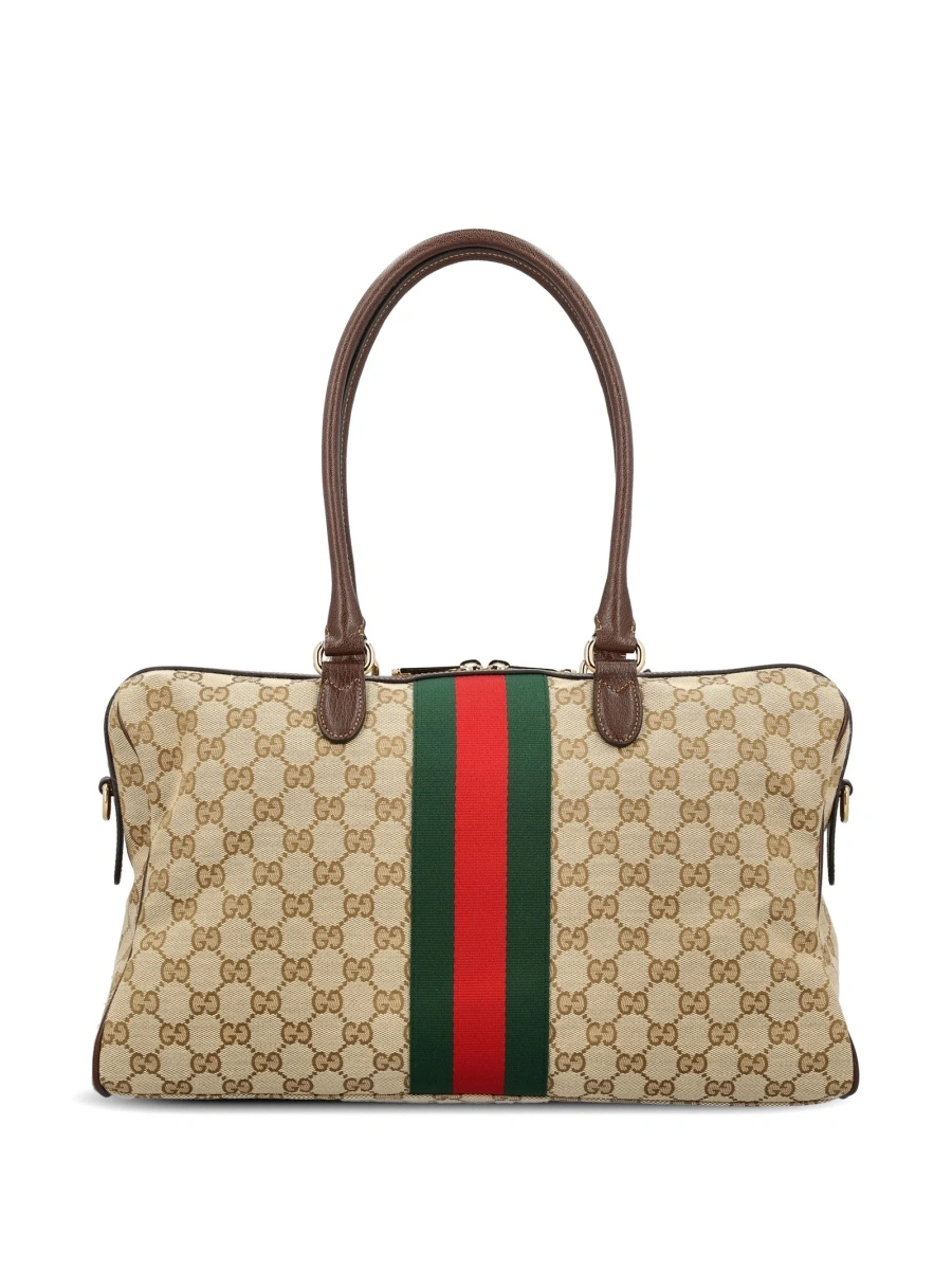 Geanta de mana Gucci neutra din material textil si piele - Img 2