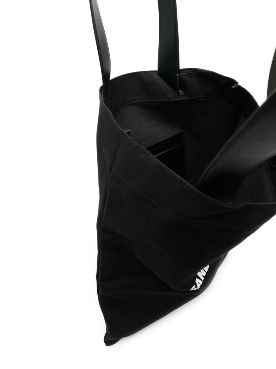 Geanta de mana Jil Sander neagra din piele eco si material textil - Img 5