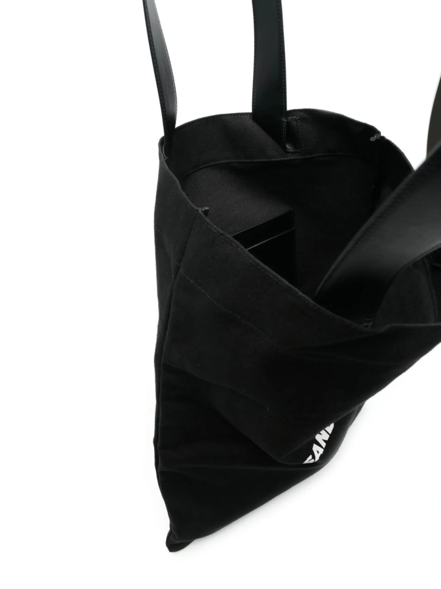 Geanta de mana Jil Sander neagra din piele eco si material textil - Img 5