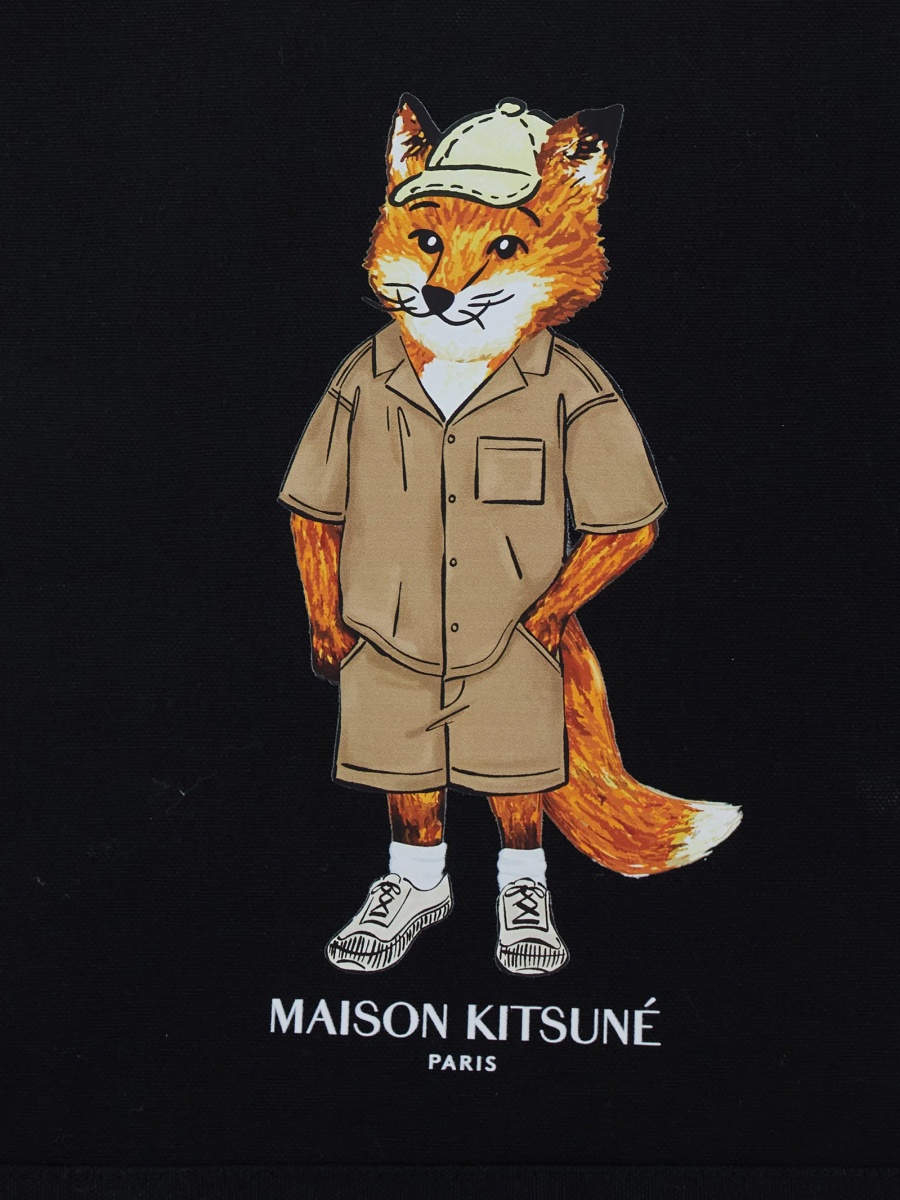 Geanta de mana MAISON KITSUNÉ neagra din bumbac - Img 3