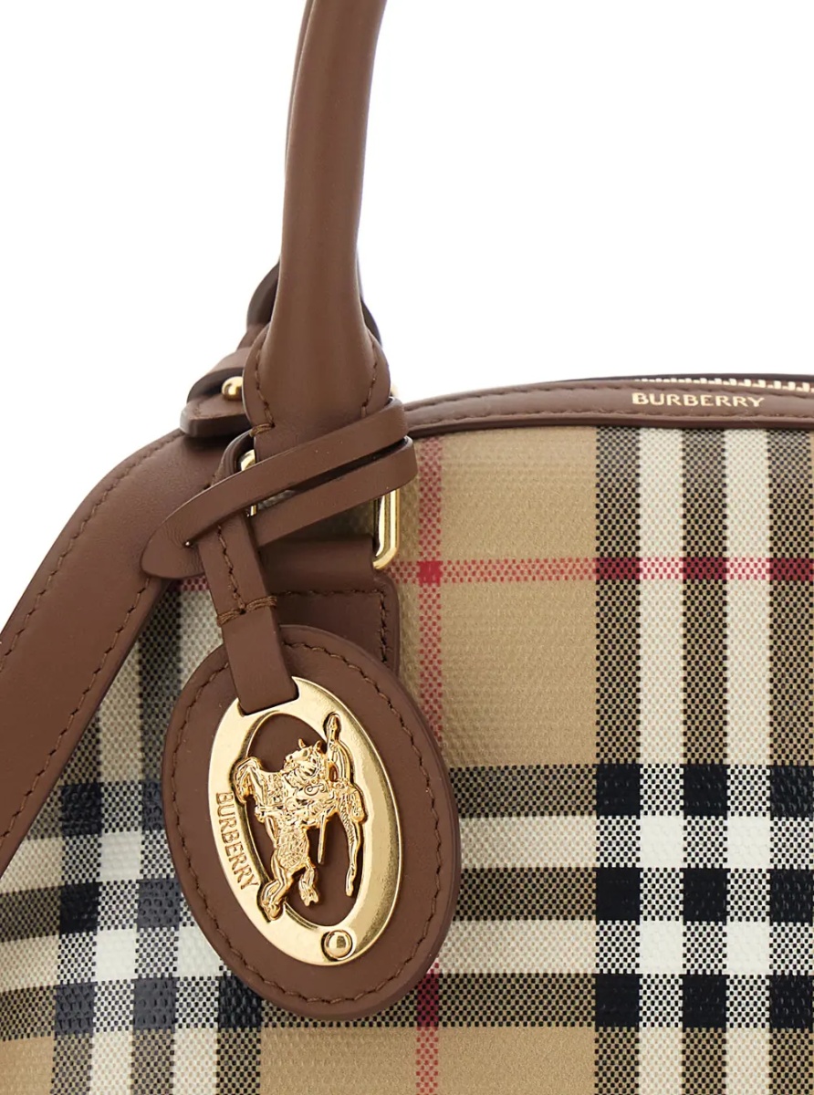 Geanta de mana 'Primrose' Beige Handbag with EKD Leather Tag and Adjustable and Removable Strap in Check Canvas for Women - Img 3
