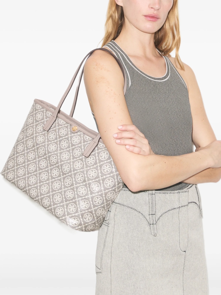 Geanta de mana Tory Burch gri din bumbac - Img 2