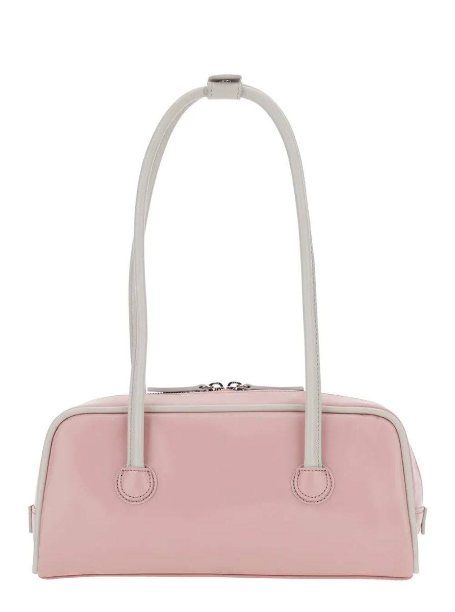 Geanta de umar 'Baguette' Pink Shoulder Bag with Logo Lettering on the Front in Leather for Women - Img 2