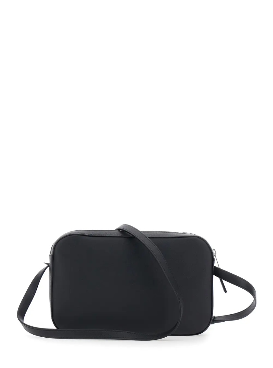Geanta de umar Black Crossbody bag with Adjustable Strap and Logo lettering on the Front in Leather for Men - Img 2