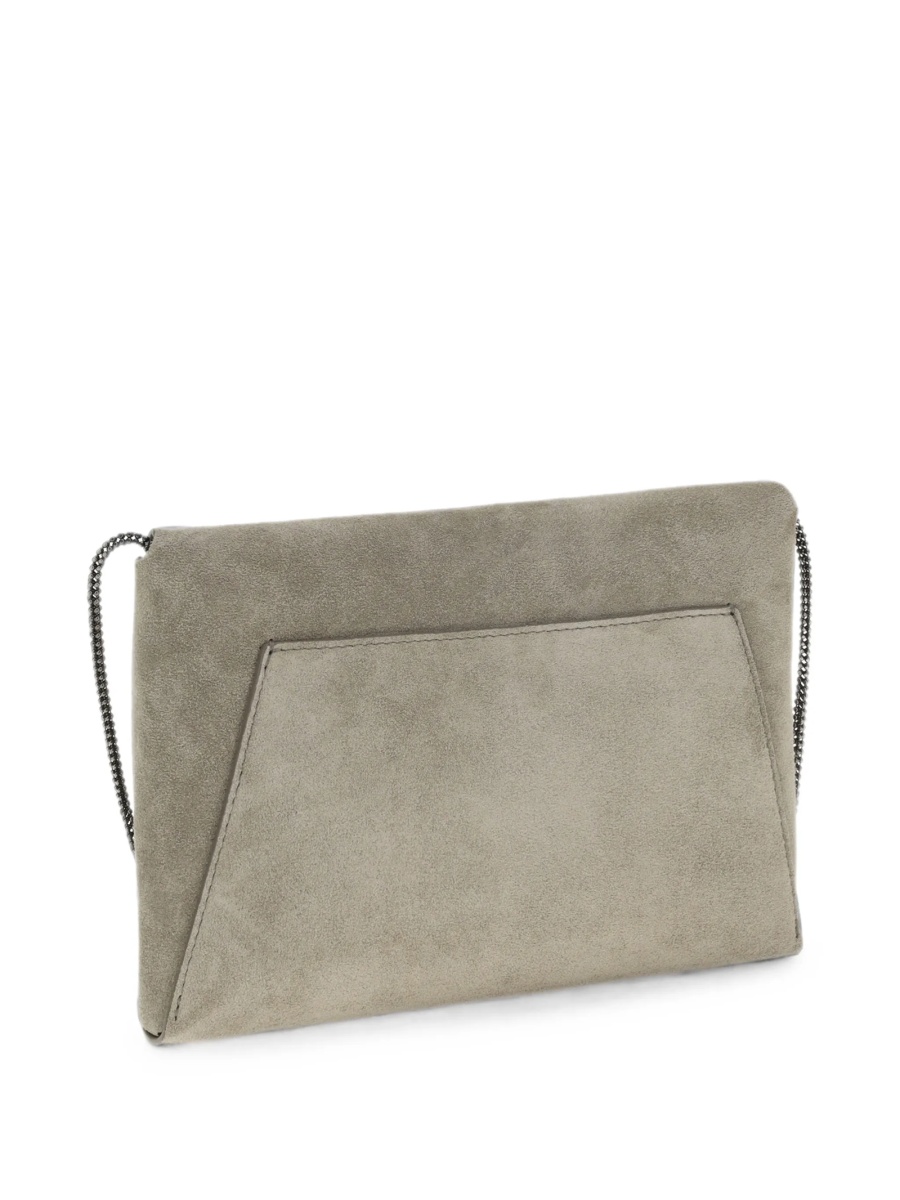 Geanta de umar Brunello Cucinelli gri din piele intoarsa - Img 2