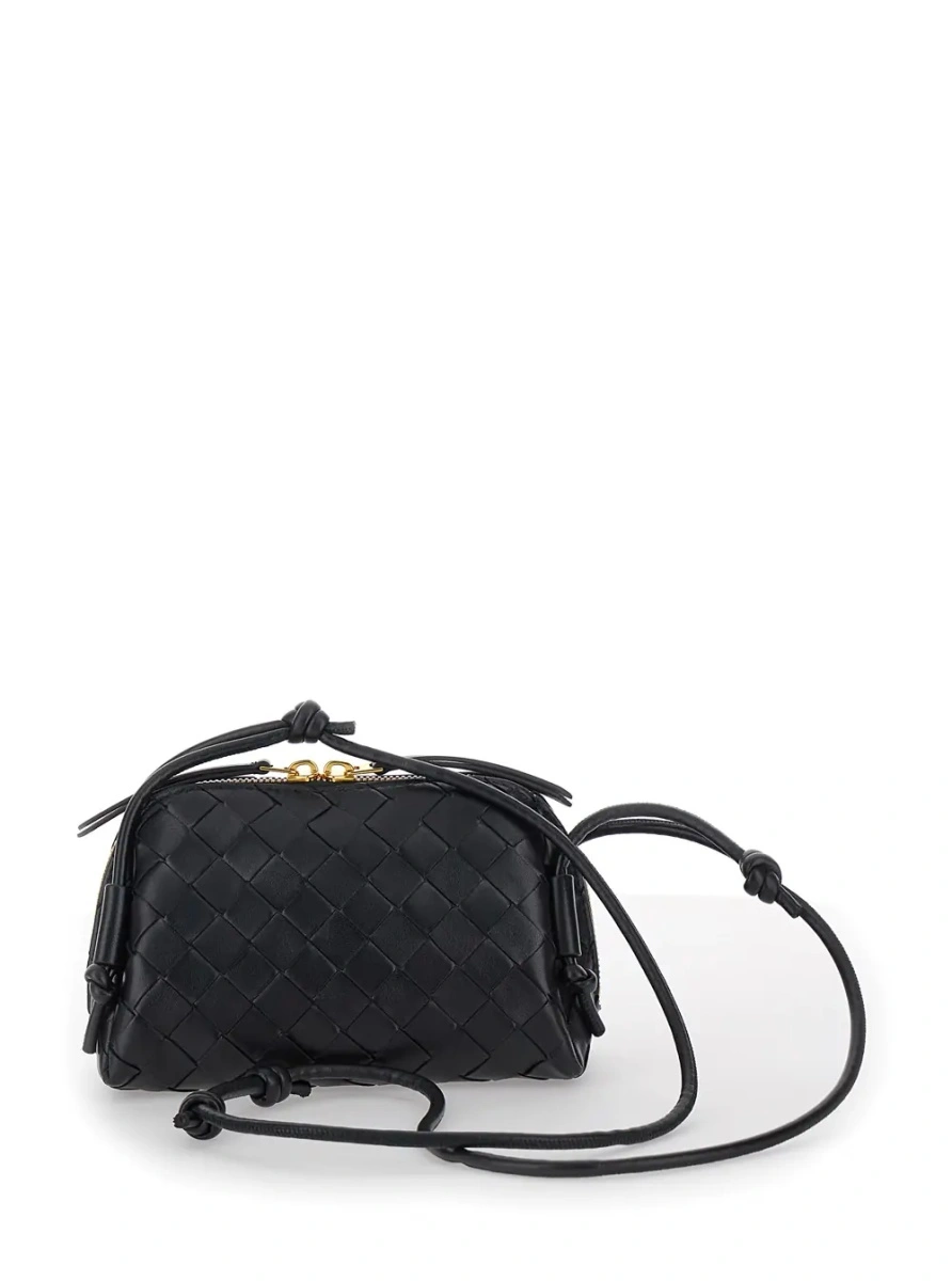 Geanta de umar Crossbody bag 'Concert' with Intreccio Motif in Black Leather for Women - Img 2