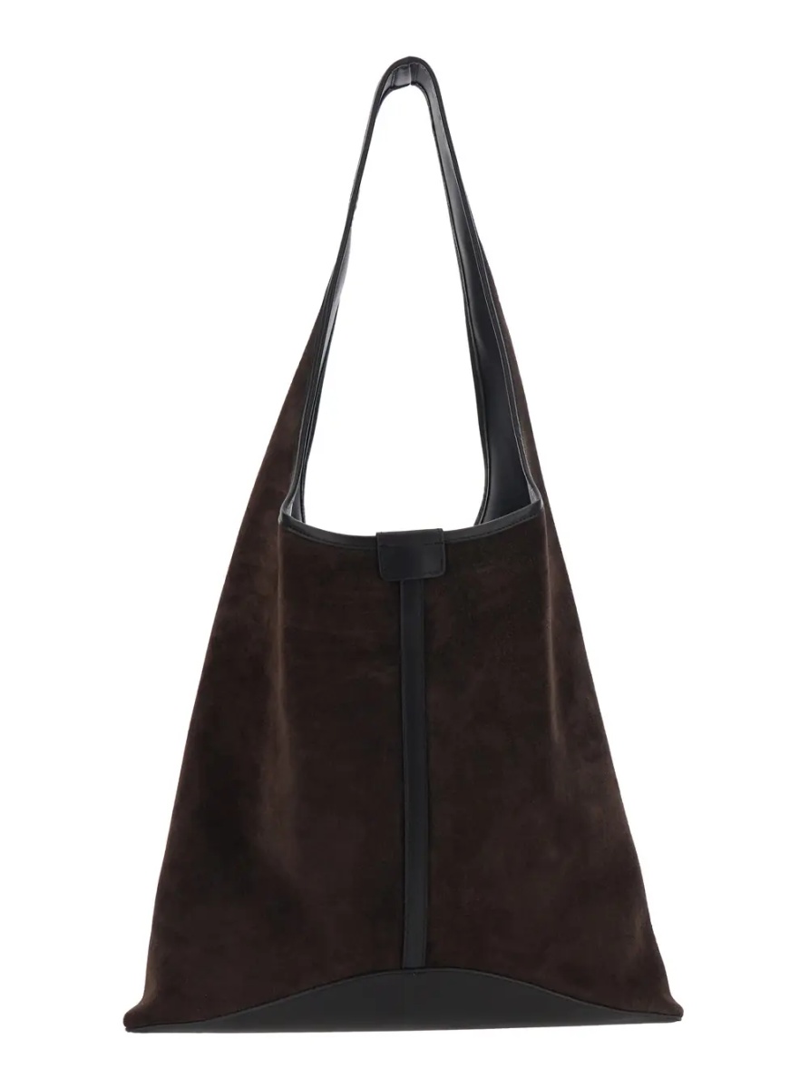 Geanta de umar 'Delice' Brown Shoulder Bag with Shoulder Strap and Logo Patch on the Front in Suede for Women - Img 2