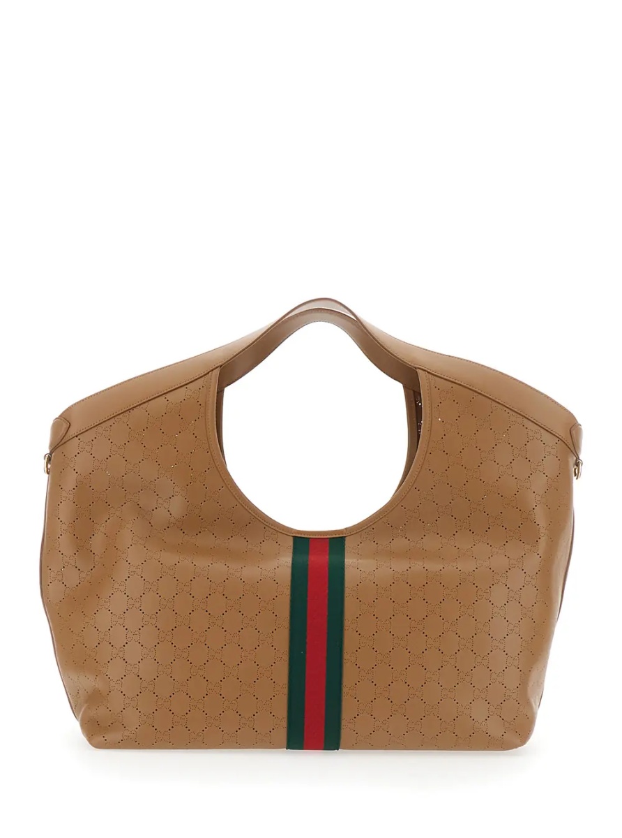 Geanta de umar 'Giglio' Beige Shoulder bag with Web Stripe and magnetic closure in GG leather woman - Img 2