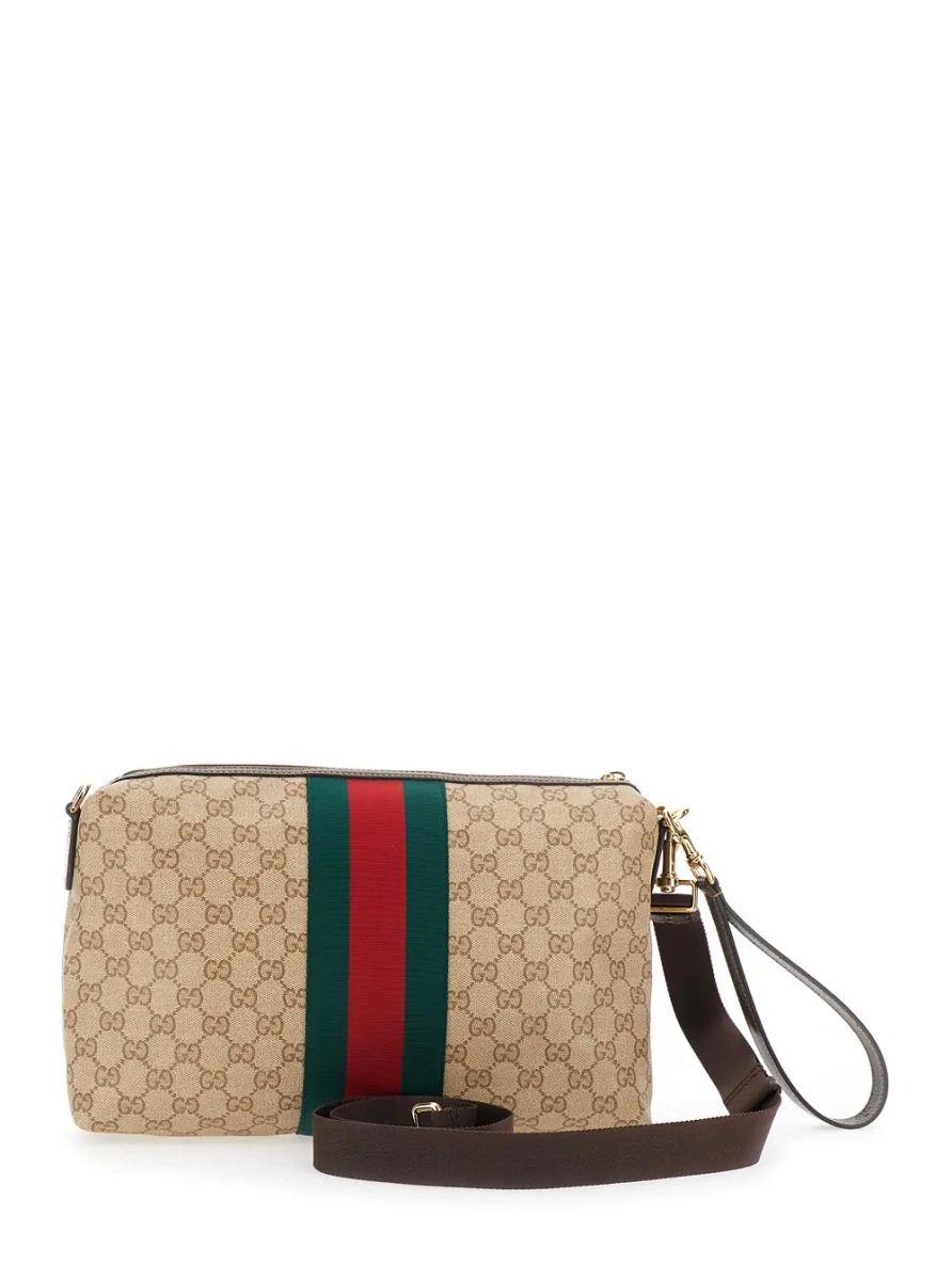 Geanta de umar Gucci bej din material textil si piele - Img 2