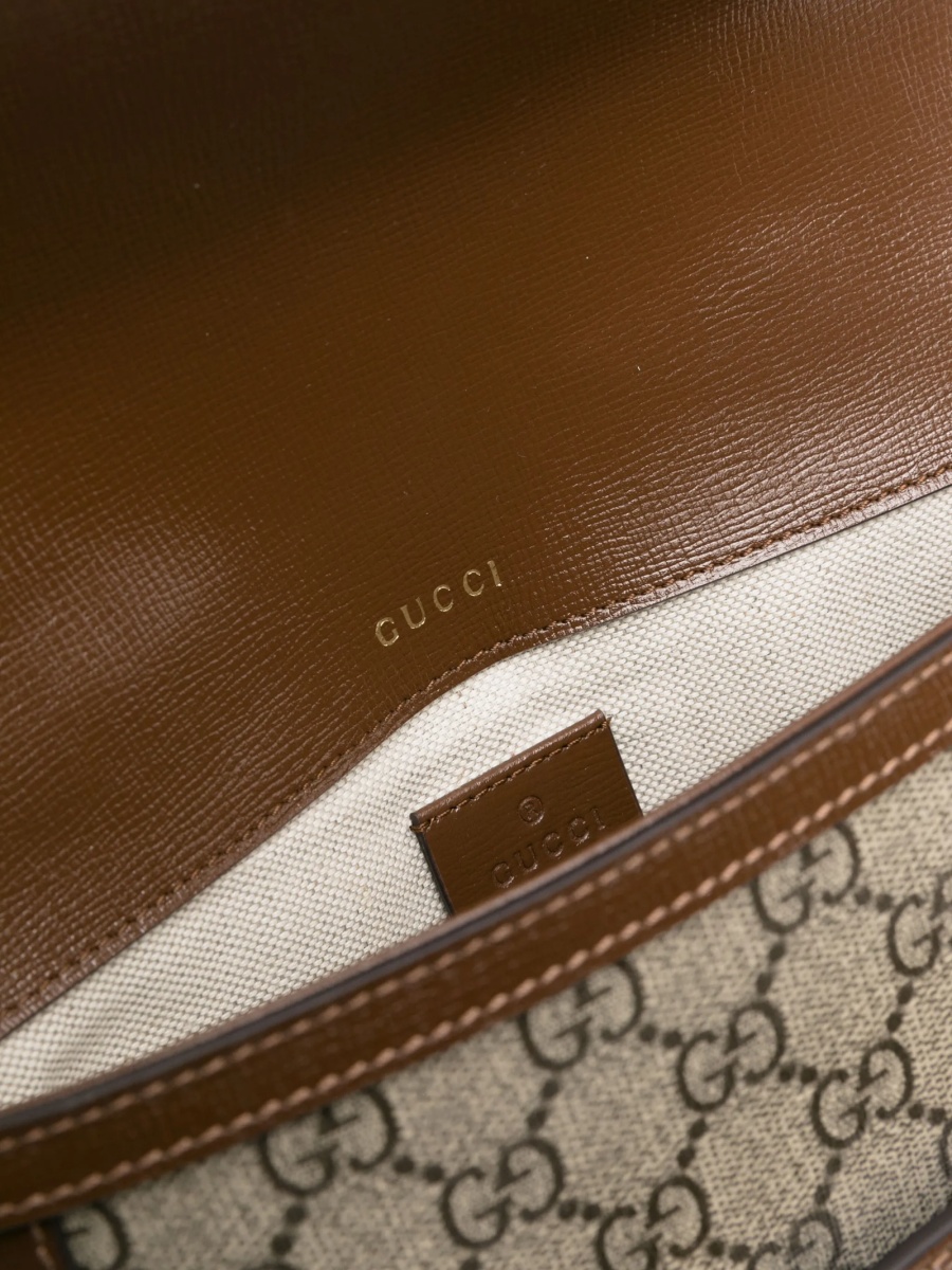 Geanta de umar Gucci Horsebit neutra din material textil si piele - Img 5