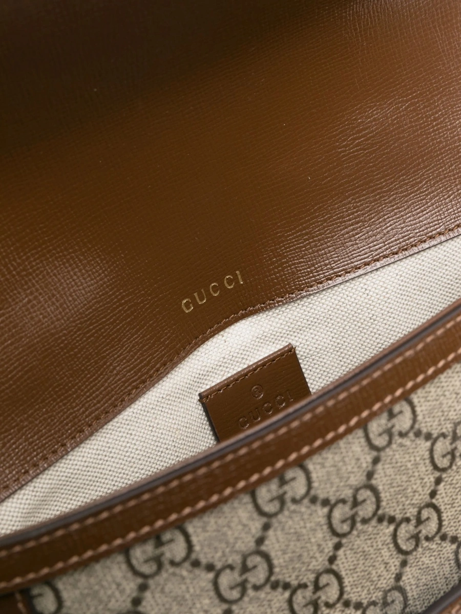 Geanta de umar Gucci Horsebit neutra din material textil si piele - Img 5