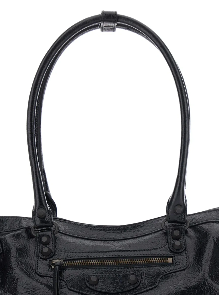 Geanta de umar 'Le City East West' Black Shoulder Bag with Two Top Handles and Zip Closure in Leather for Women - Img 3