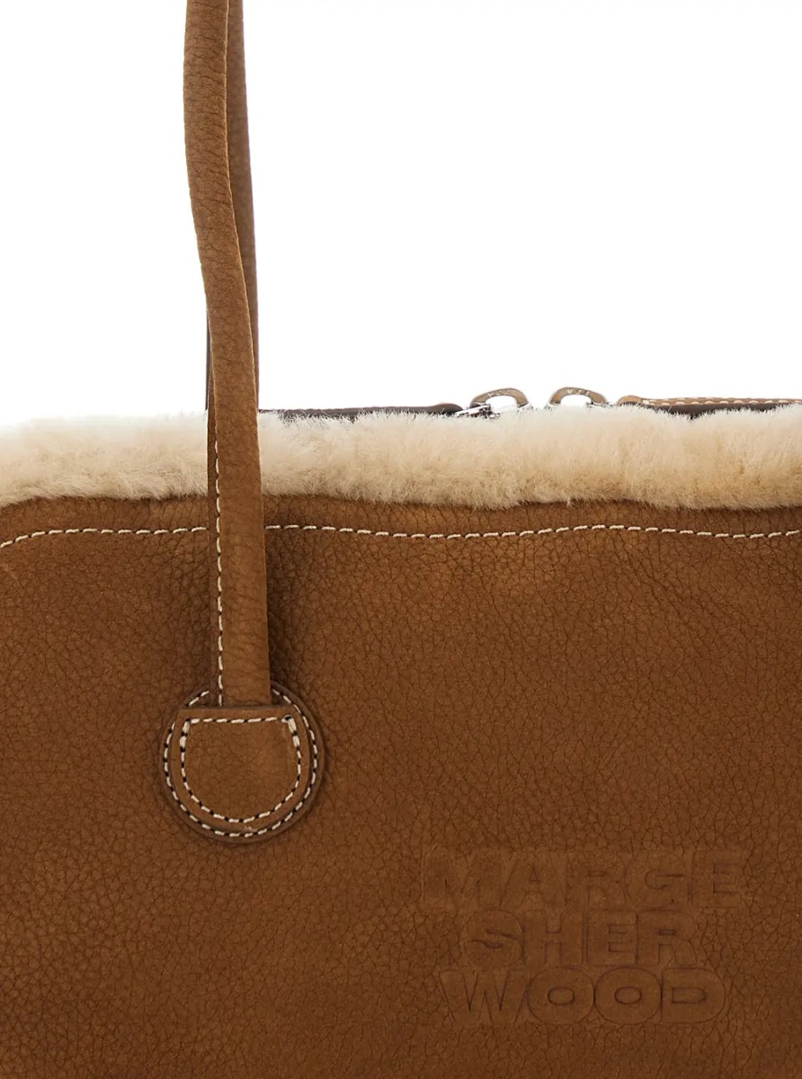 Geanta de umar Shoulder Bag Beige with Shearling and Nubuck Details - Img 3
