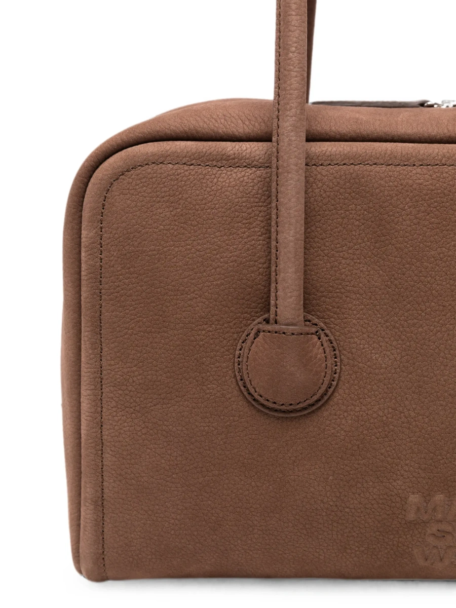 Geanta de umar 'Soft Boston Small' brown Shoulder bag with Two Top Handles and Logo lettering on the Front in suede Women - Img 6