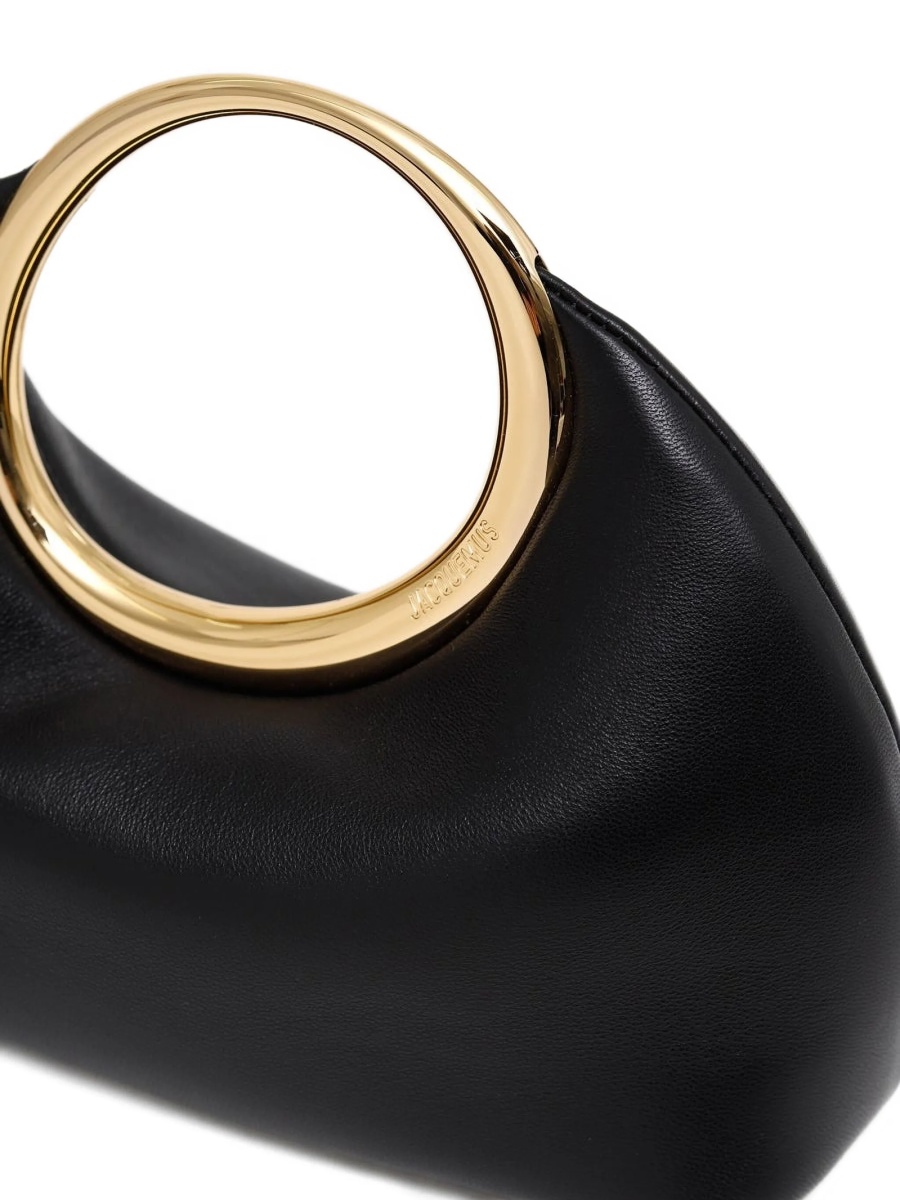 Geanta plic JACQUEMUS Calino neagra din metal placat cu aur si piele - Img 3