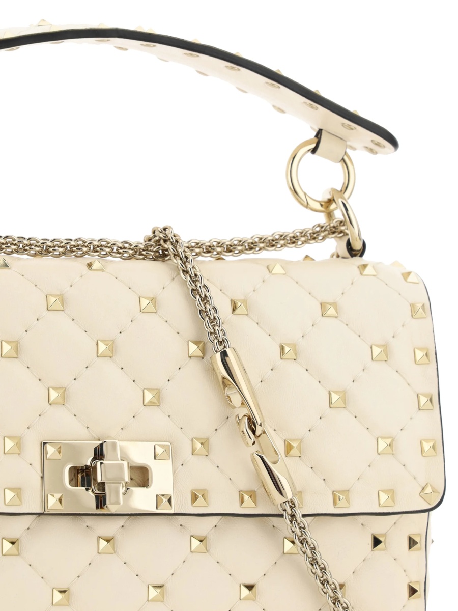 Geanta tip postas Valentino Garavani Rockstud Spike neutra din metal si piele - Img 4