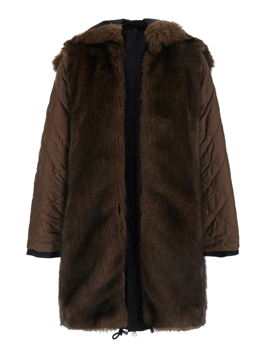 Geci Black Parka with fur hood and button closure on the front in cotton for men - Img 4