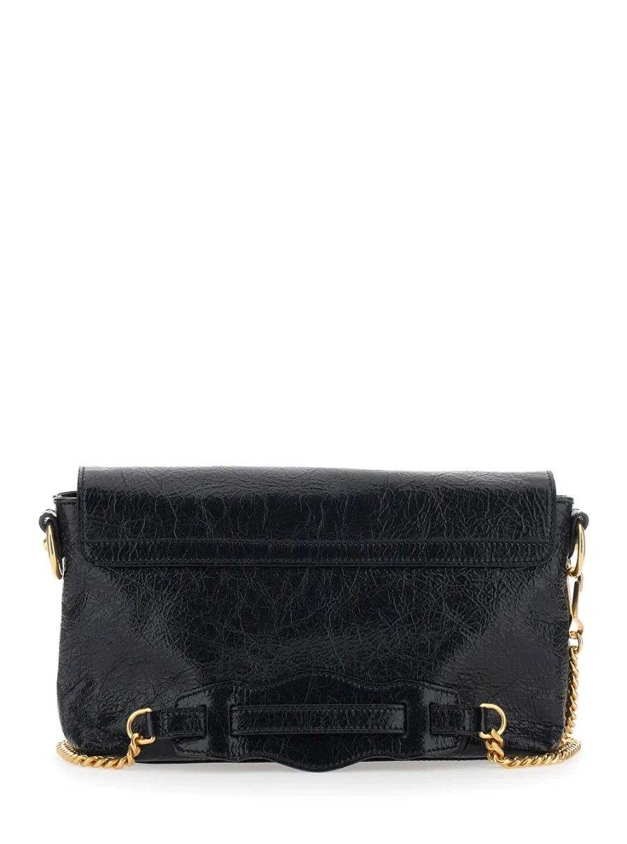 Genti 'Le City' Black Clutch with removable chain shoulder strap and a front zip pocket in leather for women - Img 2