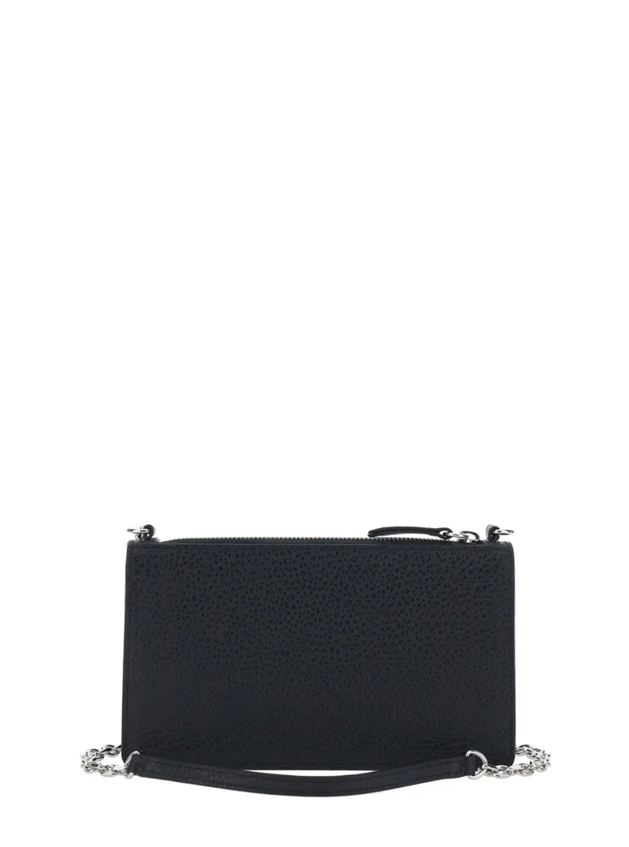 Genti Mini Bag with Chain and Logo Embroidery in Black Leather for Women - Img 2