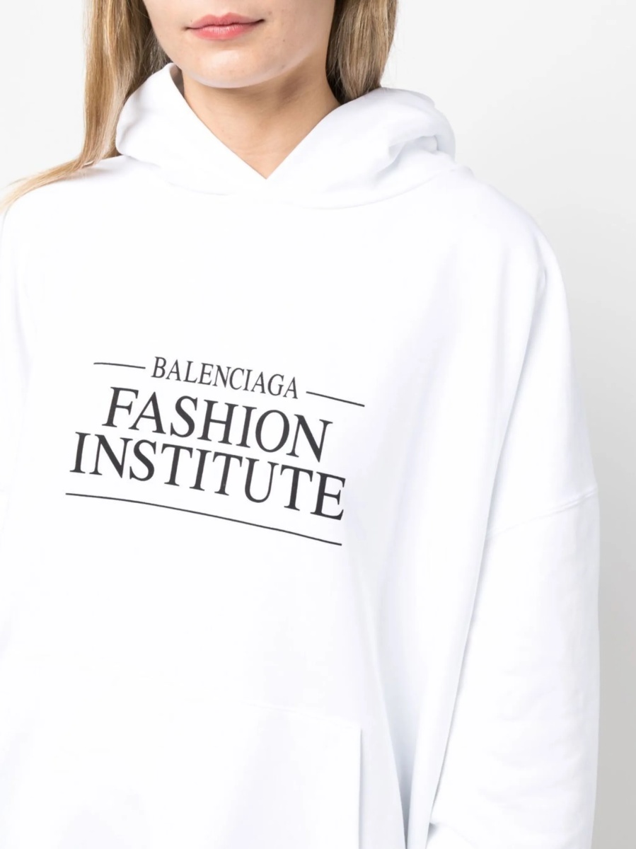 Hanorac Balenciaga alb din bumbac - Img 5