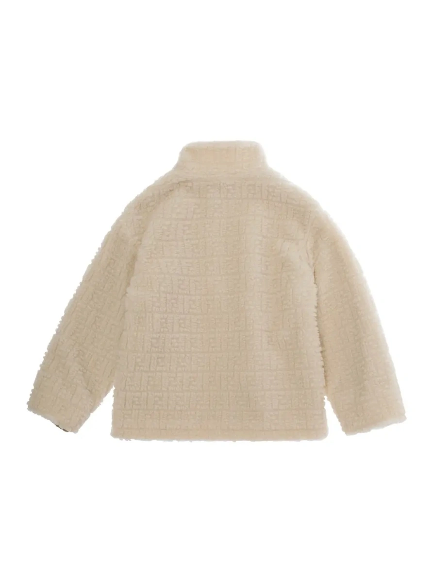 Hanorace Beige Teddy sweatshirt with logo patch and FF all-over motif in wool blend for boy - Img 2