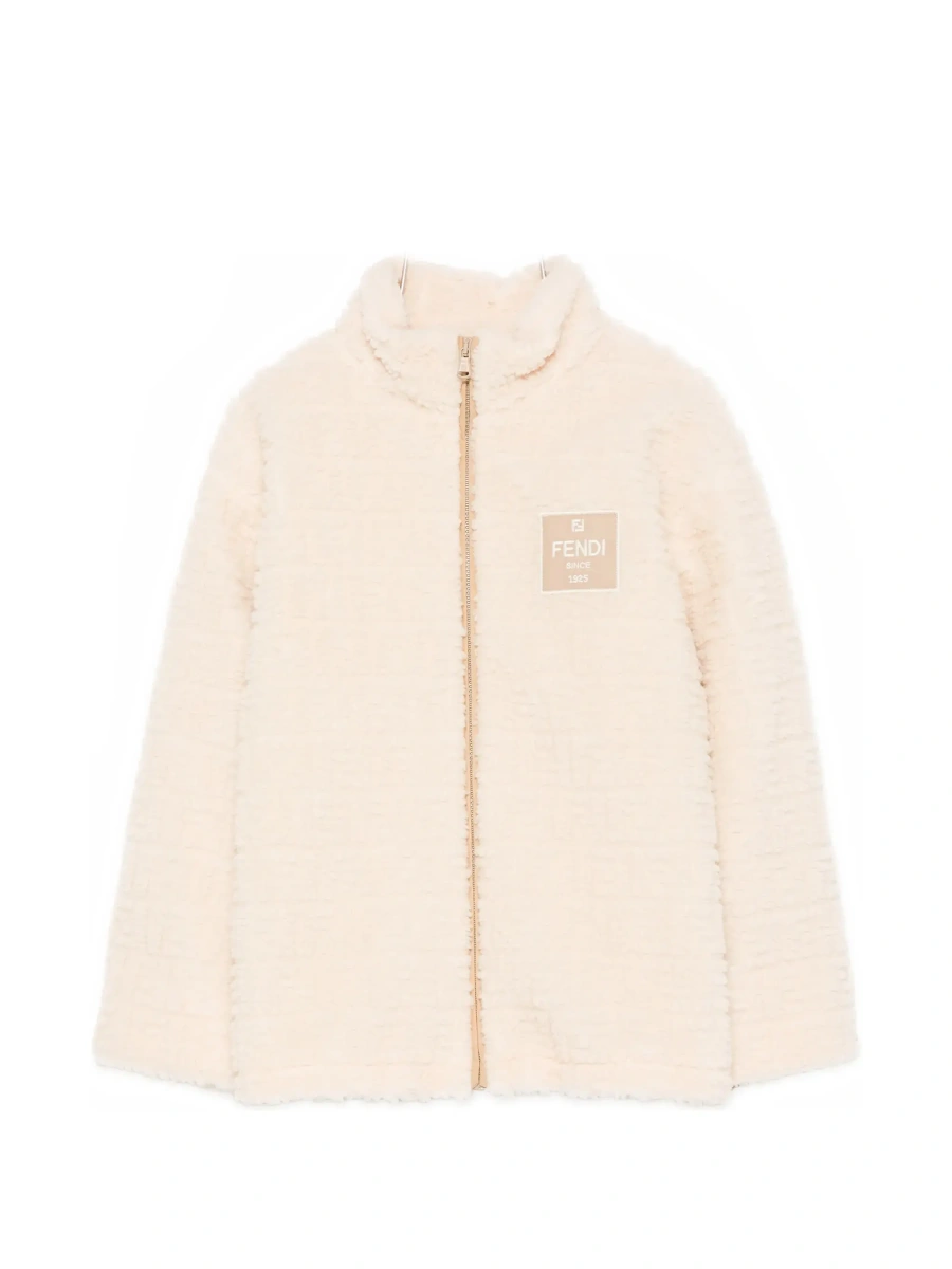 Hanorace Beige Teddy sweatshirt with logo patch and FF all-over motif in wool blend for boy - Img 6