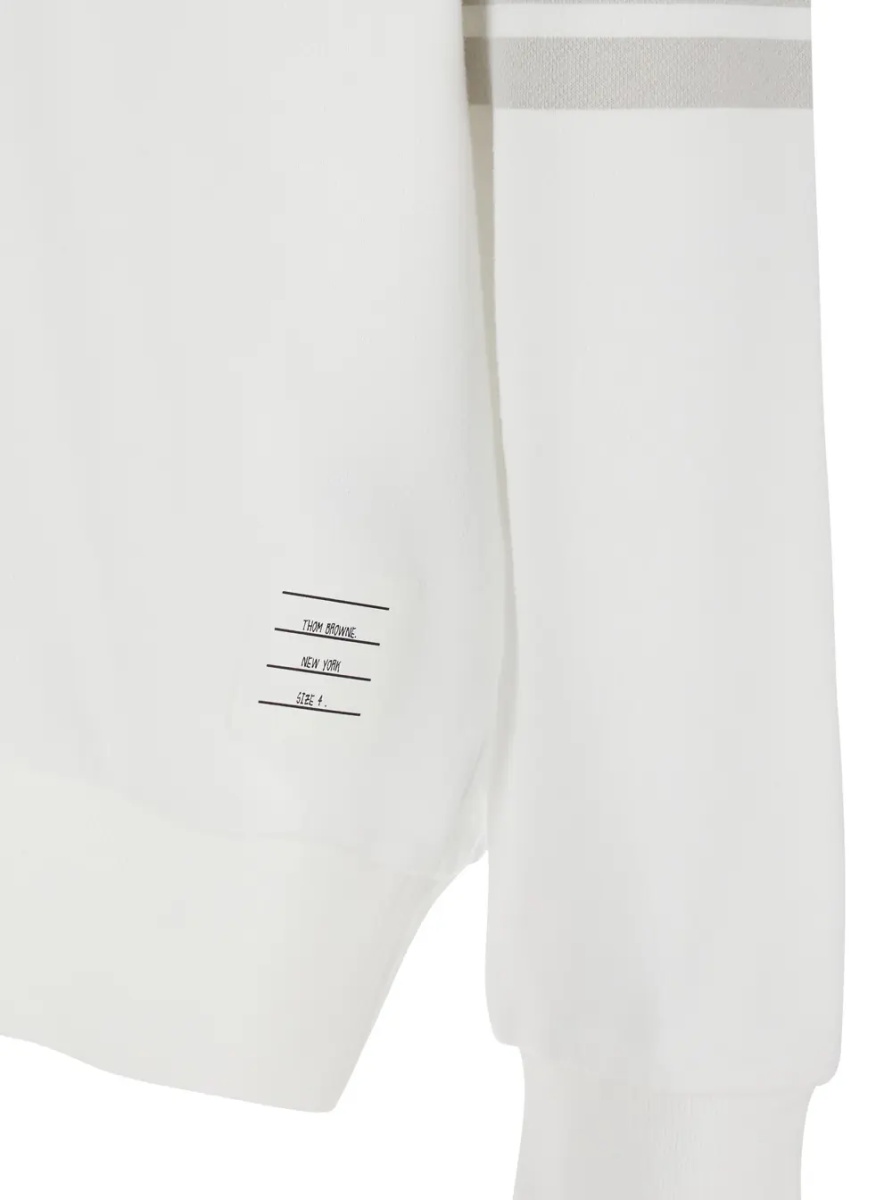 Hanorace Hooded Sweatshirt with Drawstring and 4Bar Logo on the Sleeve in White Cotton for Men - Img 3