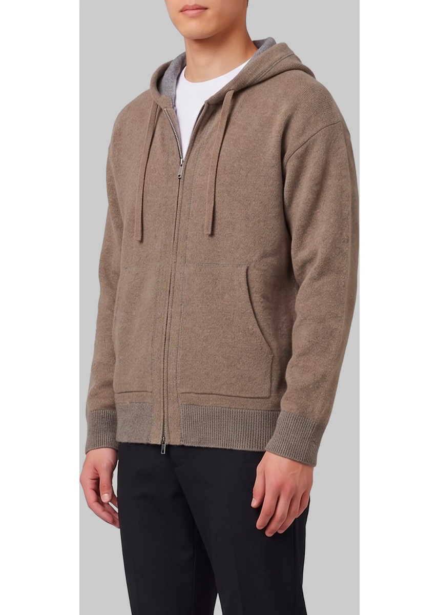 Hanorace Merino Wool Zip Sweatshirt In Taupe - Img 2