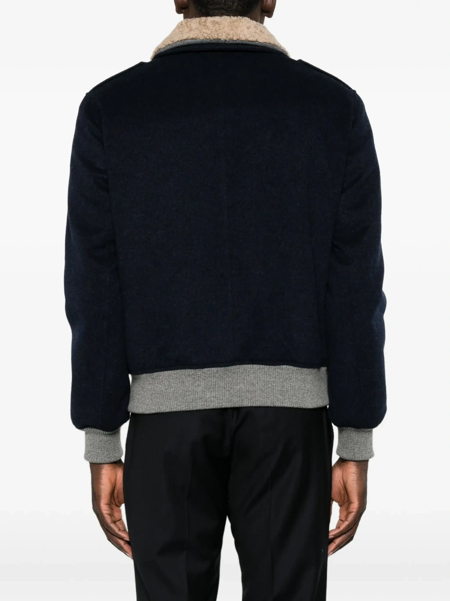 Jacheta Brunello Cucinelli albastra din casmir si shearling - Img 6
