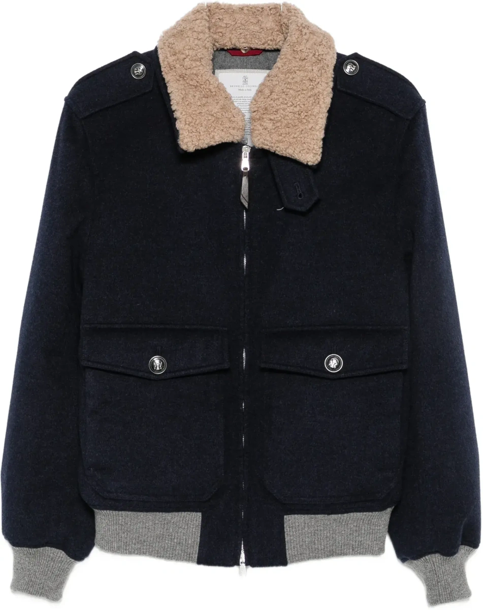 Jacheta Brunello Cucinelli albastra din casmir si shearling - Img 8
