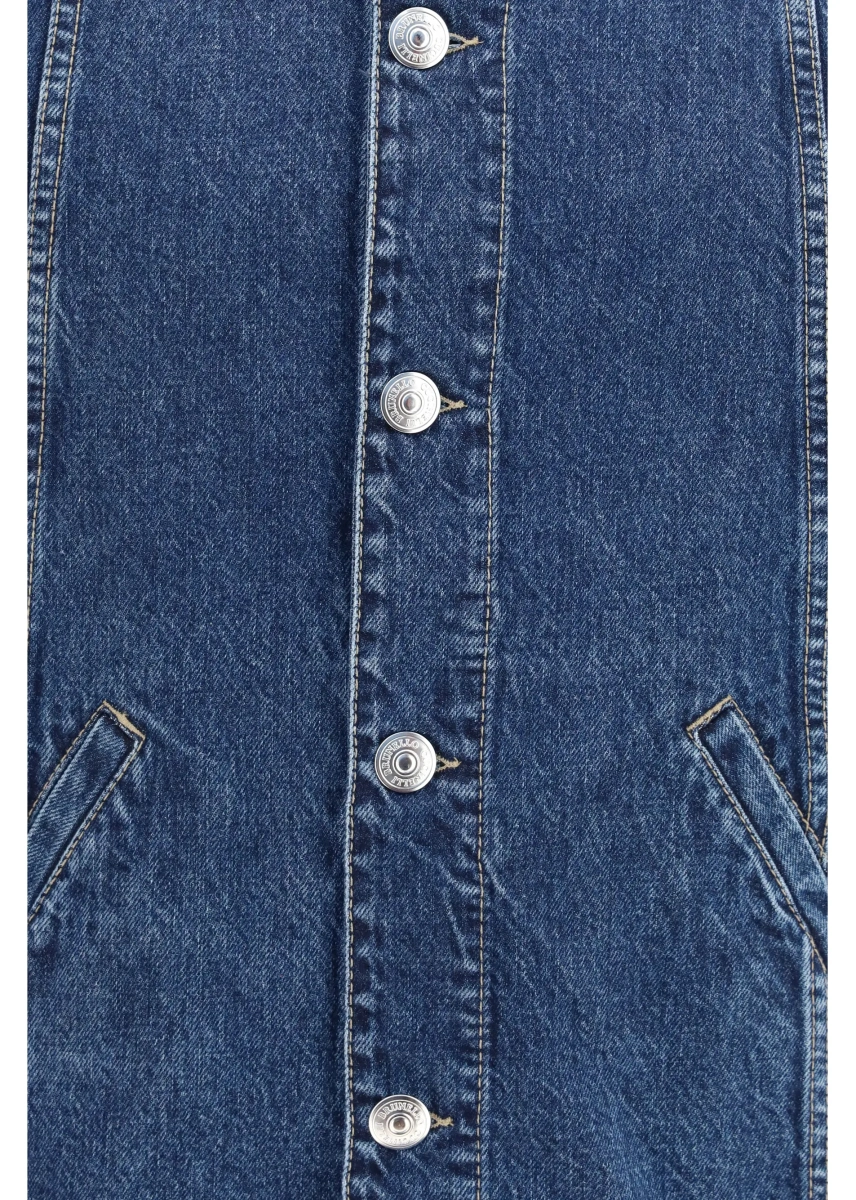 Jacheta Brunello Cucinelli multicolora din denim si piele intoarsa - Img 3