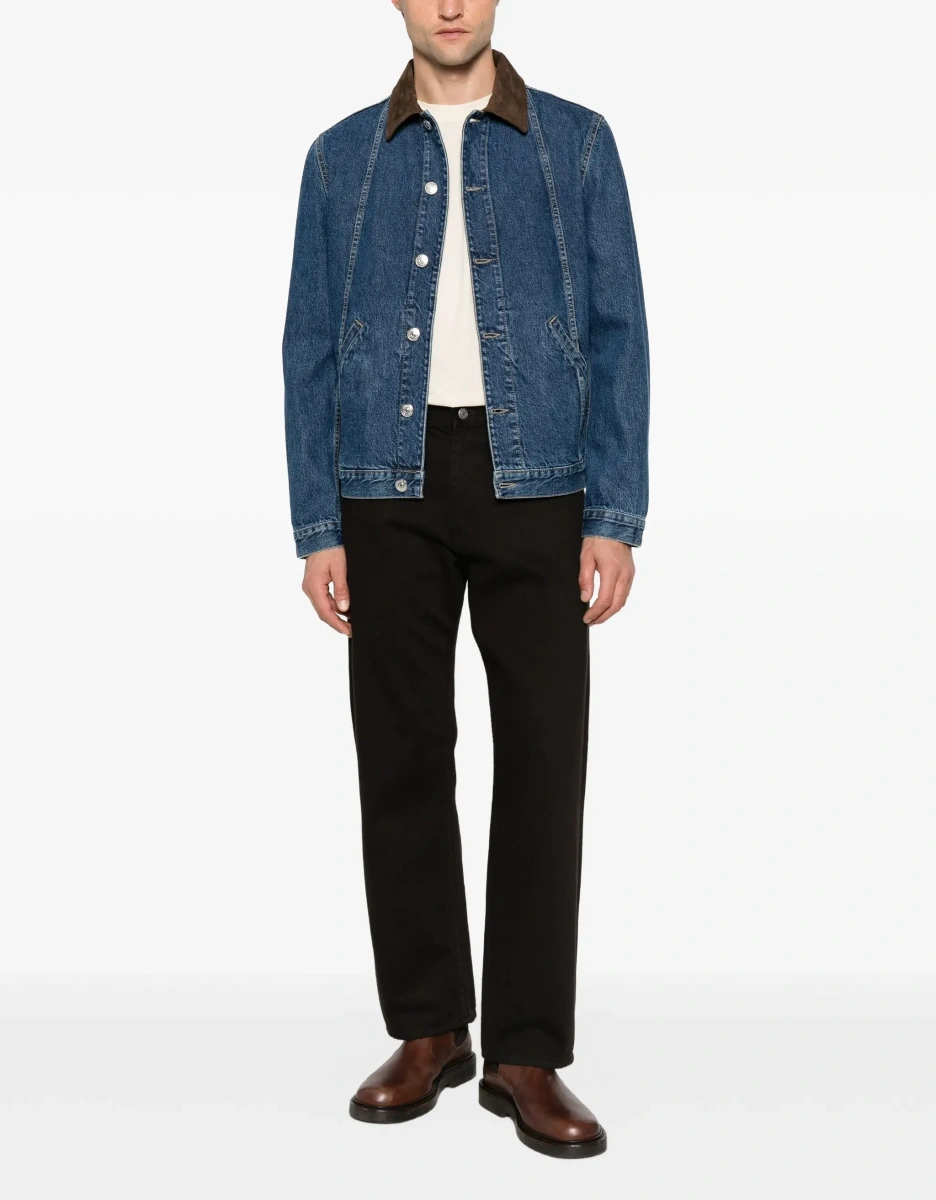 Jacheta Brunello Cucinelli multicolora din denim si piele intoarsa - Img 4