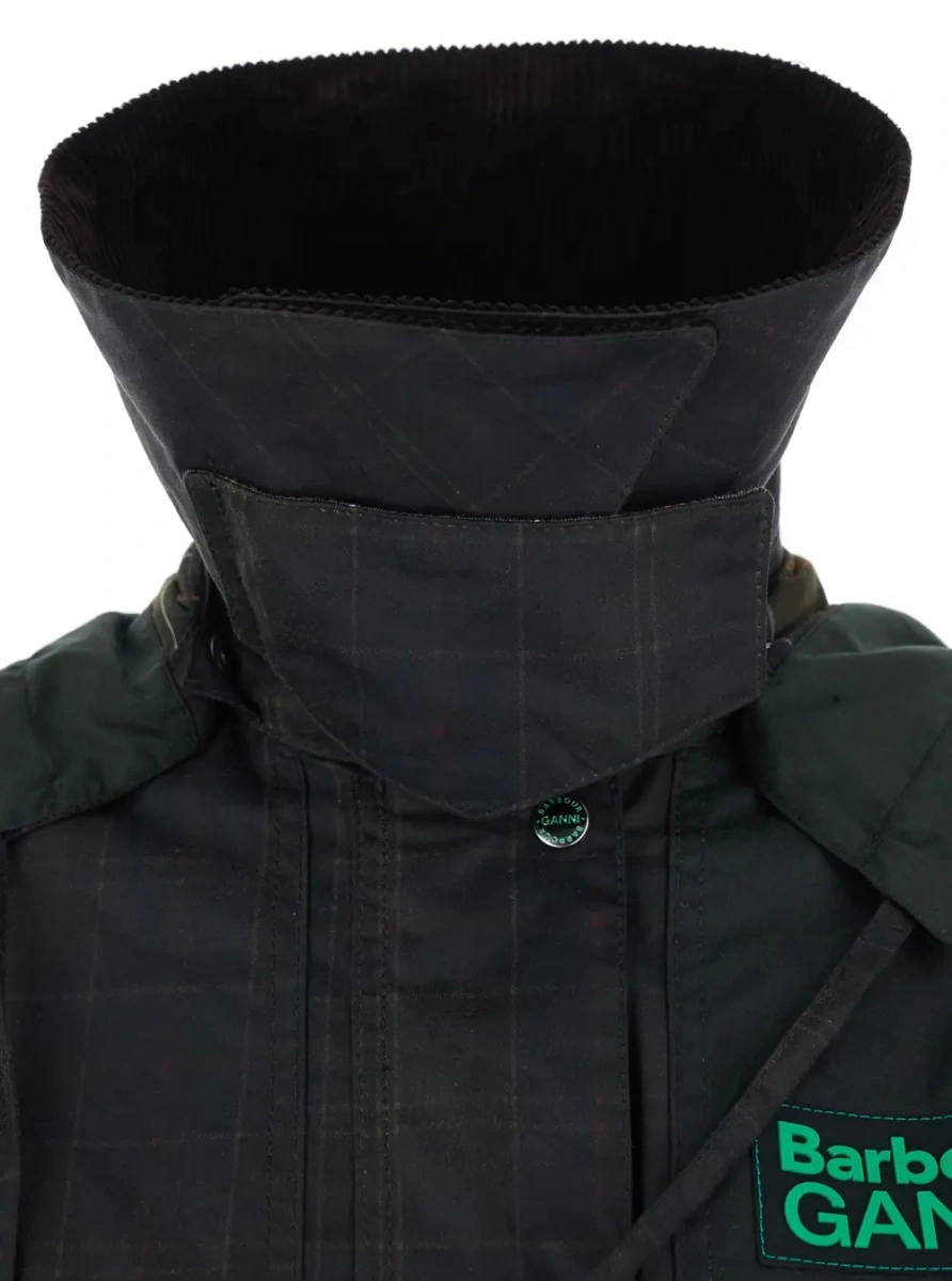 Jacheta 'Duffle' Dark Brown Jacket with All-Over Stripes and Logo Patch on the Front in Waxed Cotton Woman - Img 2
