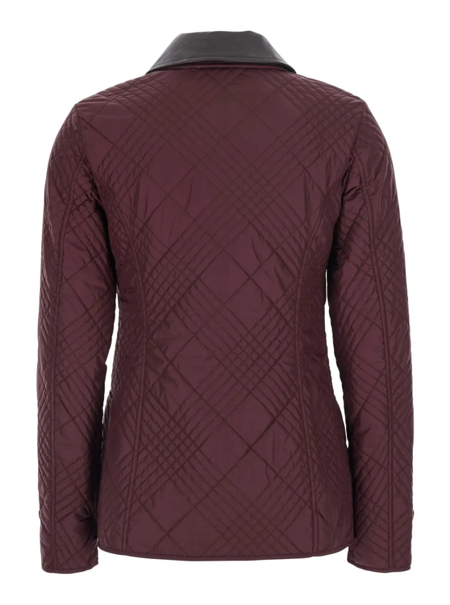 Jacheta 'Fernleigh' Bordeaux Jacket with removable leather collar and all-over Check stitching in quilted tech fabric for women - Img 2
