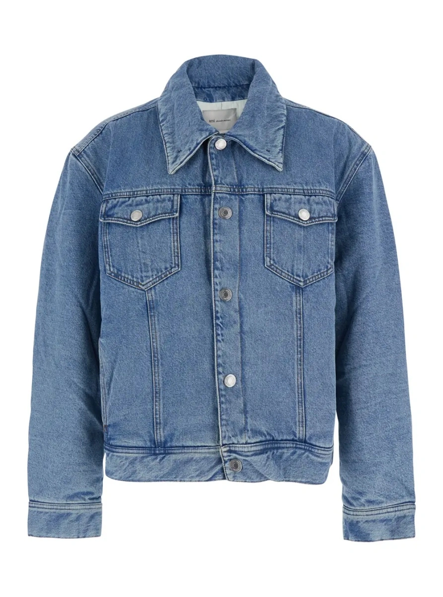 Jacheta Quilted Jacket with Shearling Collar and Front Closure, Tech Fabric, Light Blue, Men - Img 4
