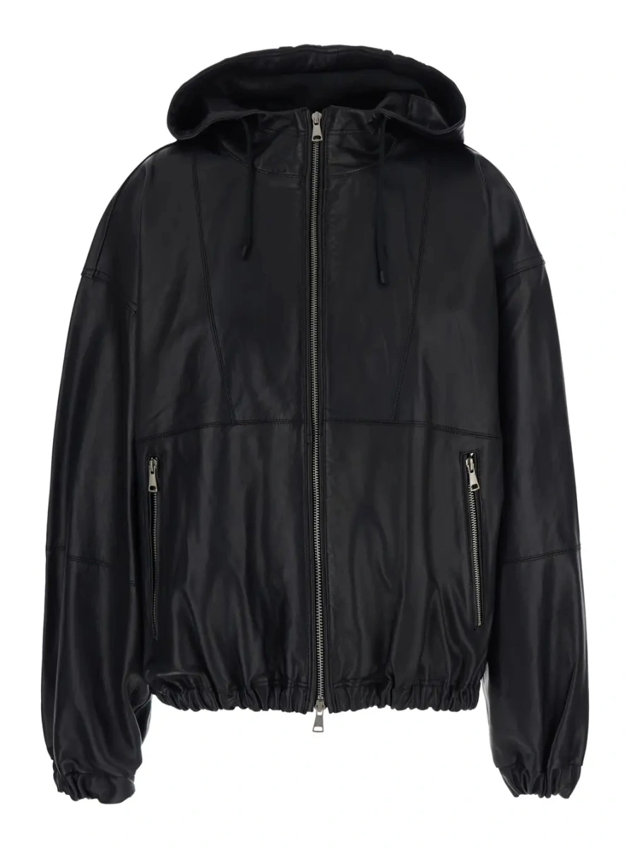 Jacheta 'Tanner' Black Jacket with Fixed Hood in Leather for Women - Img 3
