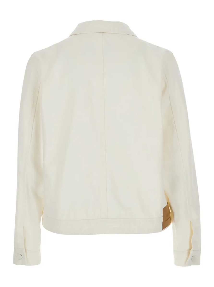 Jacheta White Jacket with Classic Collar and Tone-on-Tone ADC Embroidery on the Front in Fabric for Men - Img 2